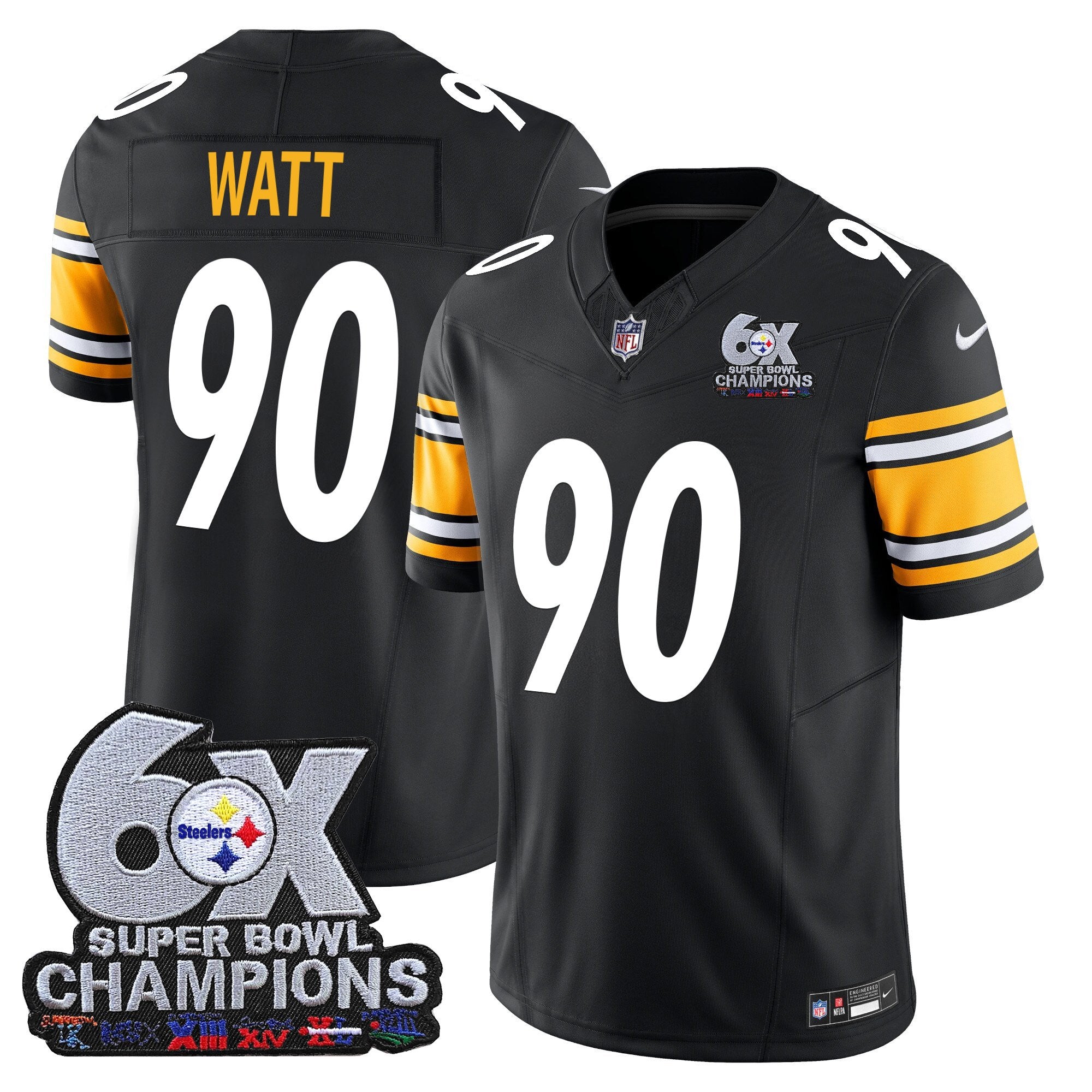 Men's Pittsburgh Steelers 6-Time Champions Patch Vapor Limited Jersey - All Stitched
