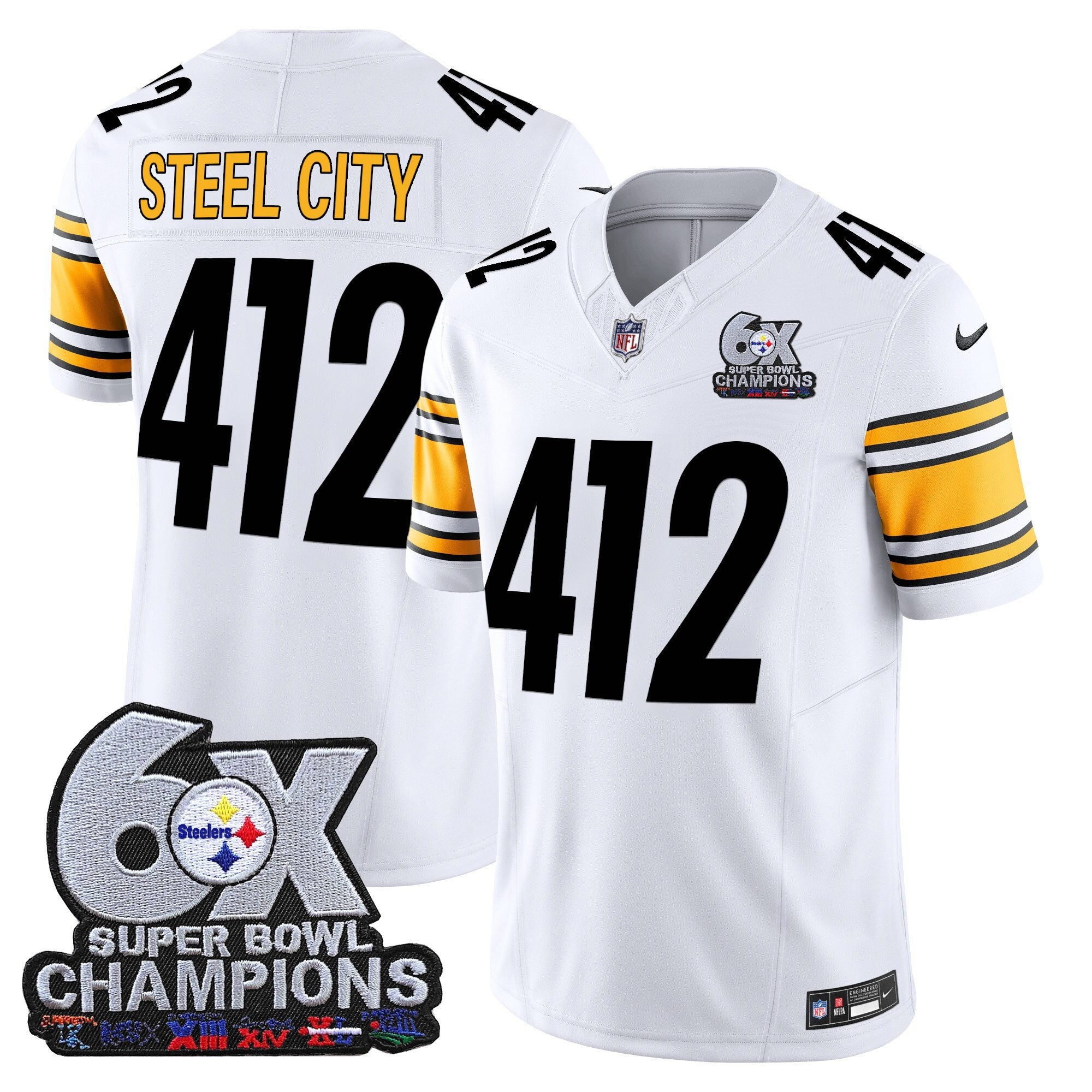 Men's Pittsburgh Steelers 6-Time Champions Patch Vapor Limited Jersey - All Stitched