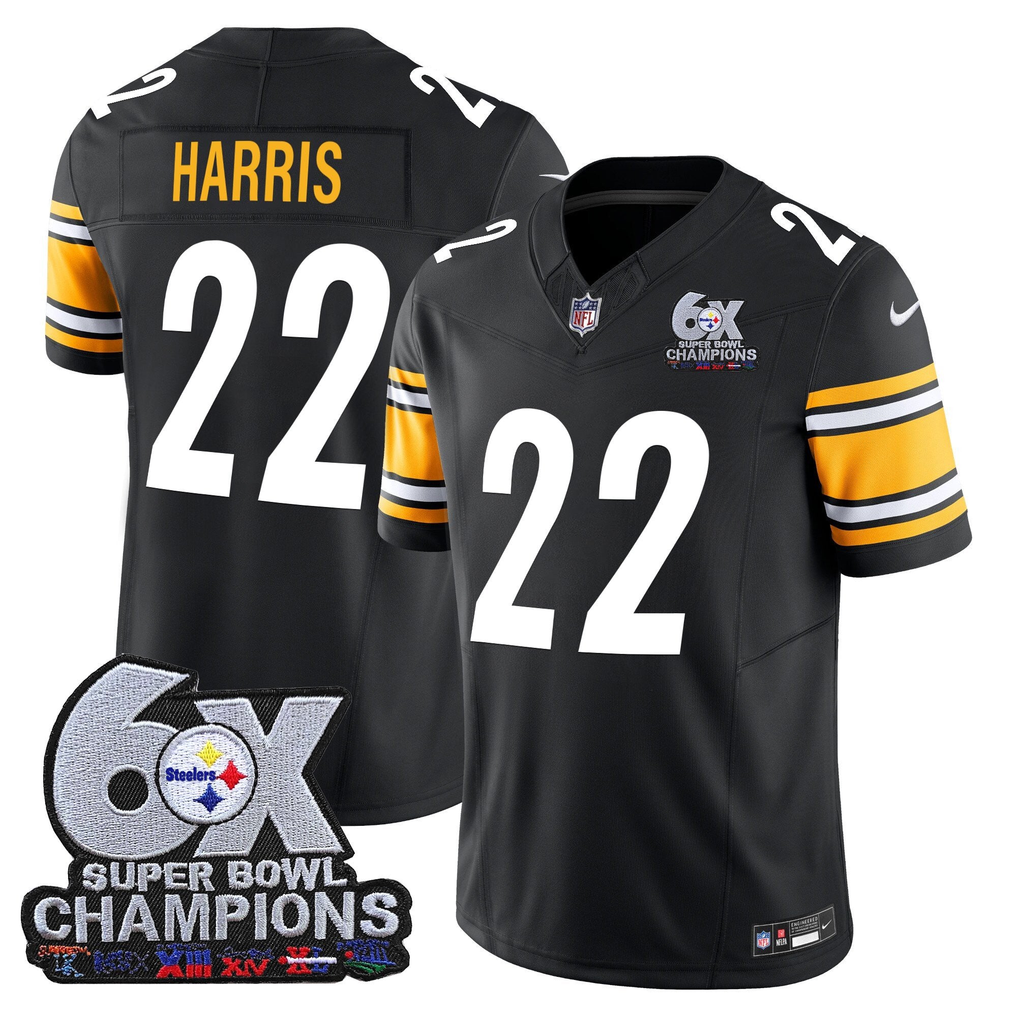 Men's Pittsburgh Steelers 6-Time Champions Patch Vapor Limited Jersey - All Stitched