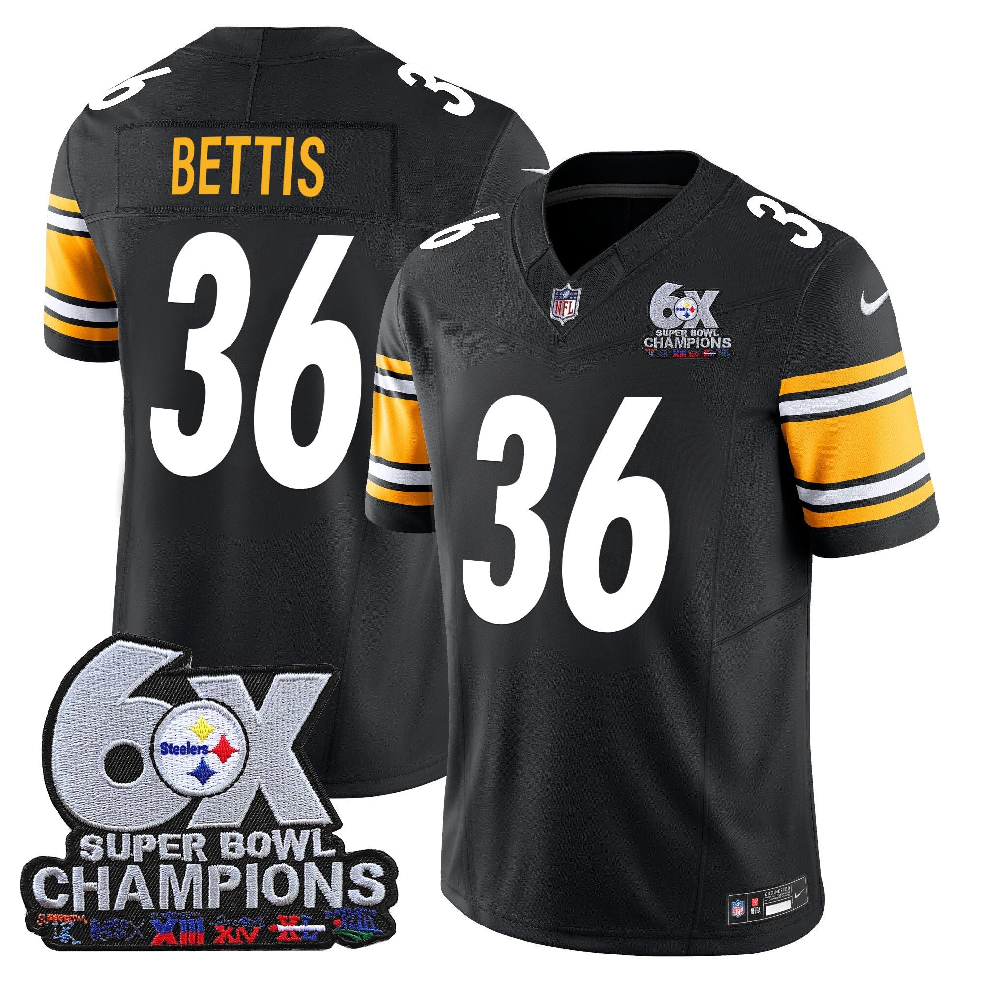 Men's Pittsburgh Steelers 6-Time Champions Patch Vapor Limited Jersey - All Stitched