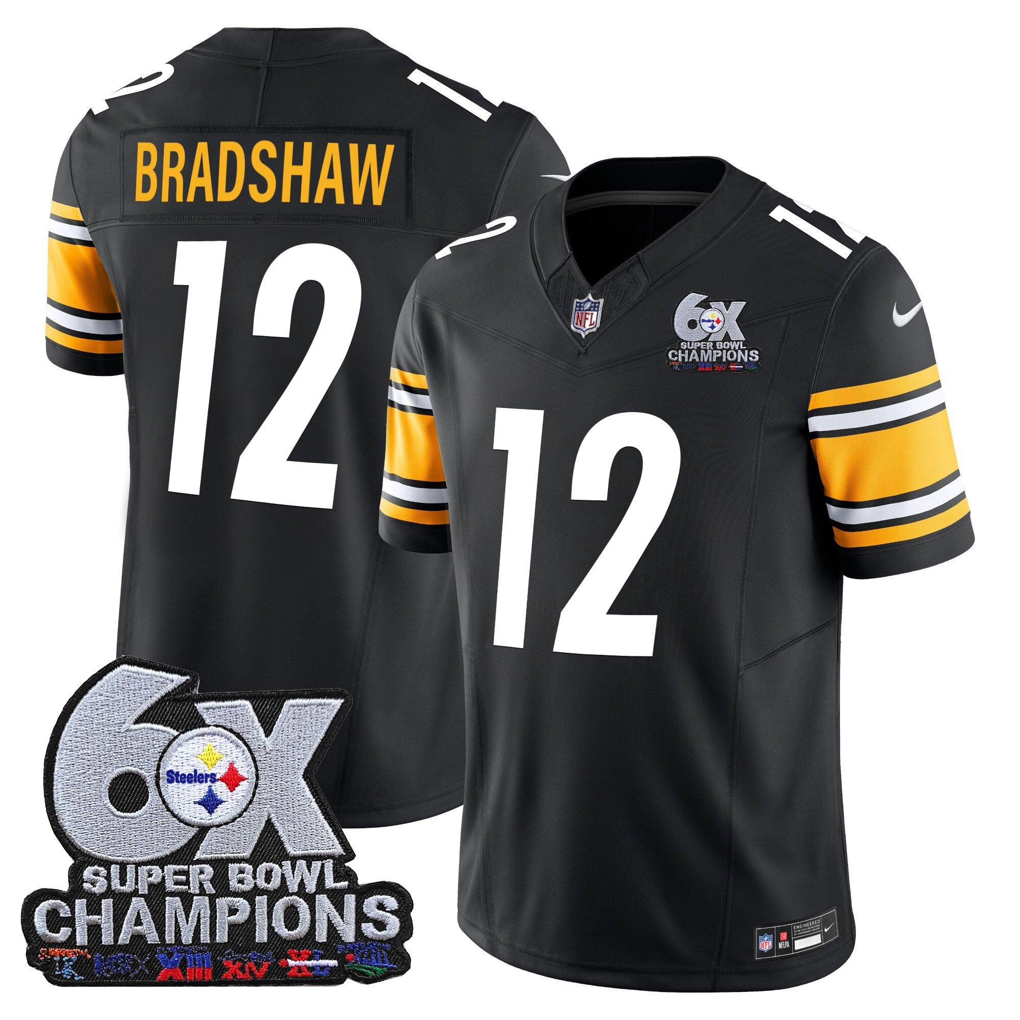 Men's Pittsburgh Steelers 6-Time Champions Patch Vapor Limited Jersey - All Stitched