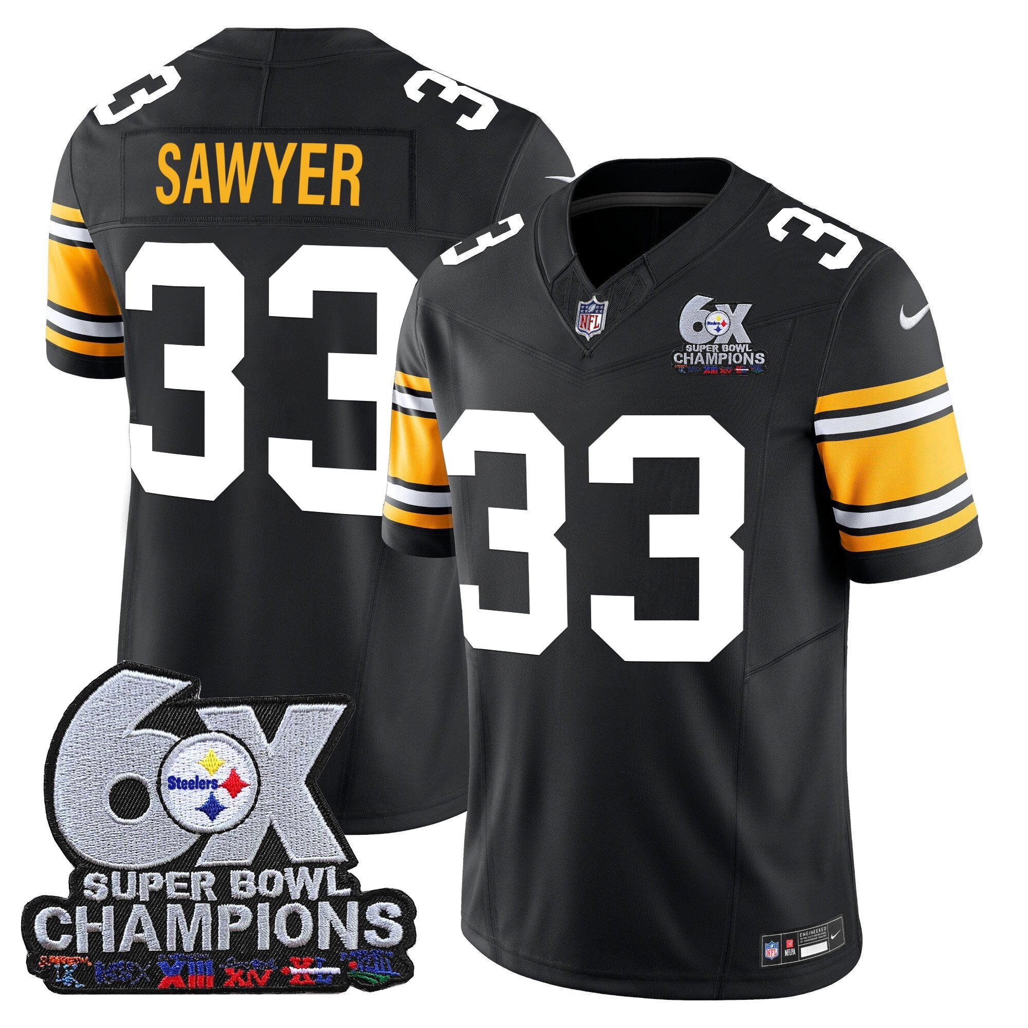 Men's Pittsburgh Steelers 6-Time Champions Patch Vapor Limited Jersey - All Stitched
