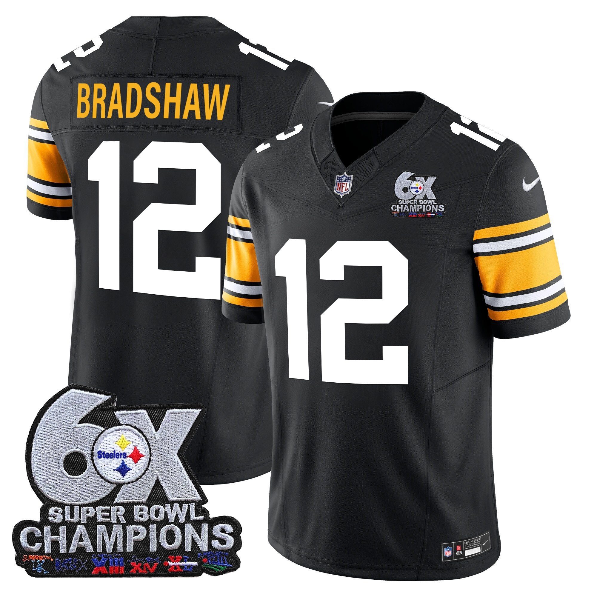 Men's Pittsburgh Steelers 6-Time Champions Patch Vapor Limited Jersey - All Stitched