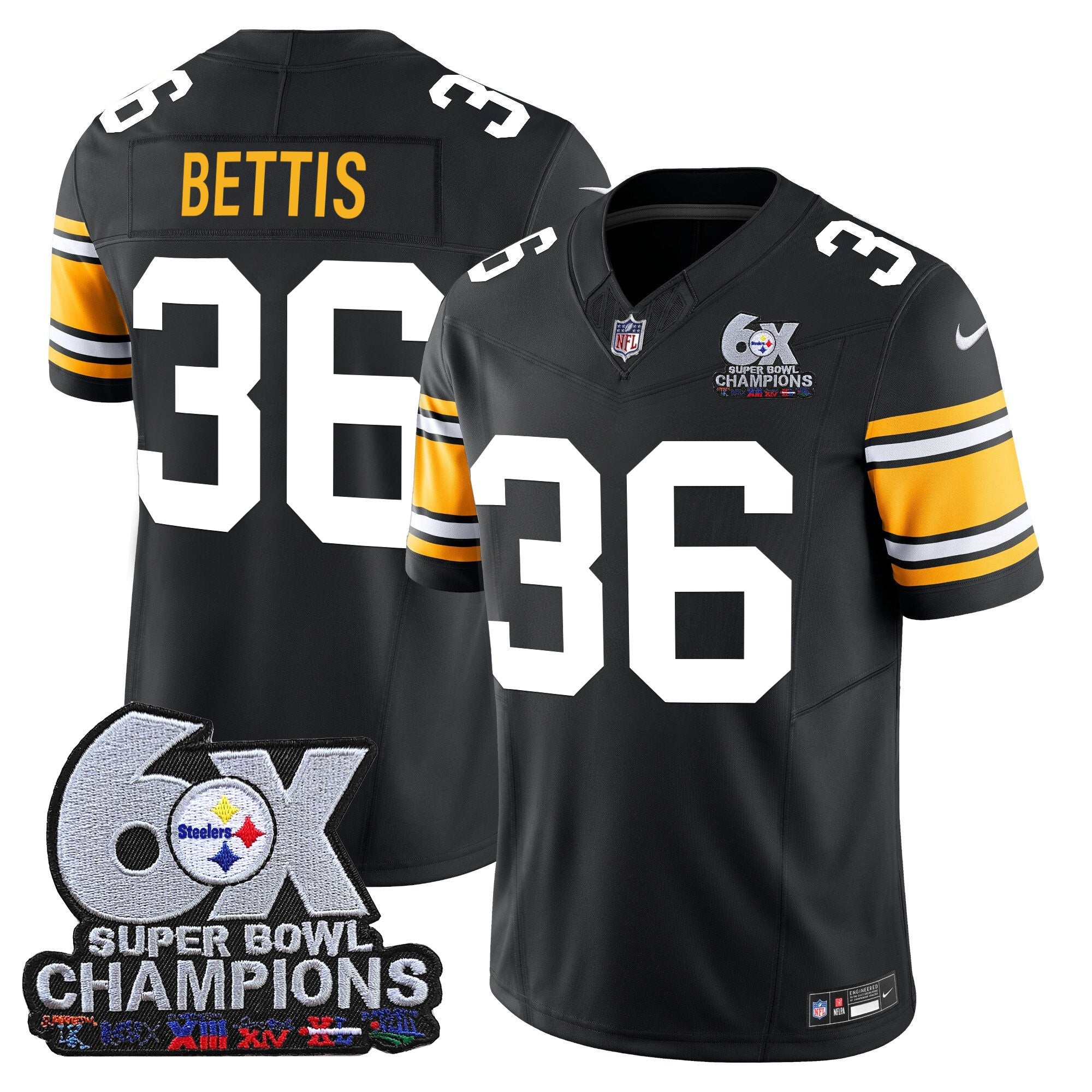 Men's Pittsburgh Steelers 6-Time Champions Patch Vapor Limited Jersey - All Stitched