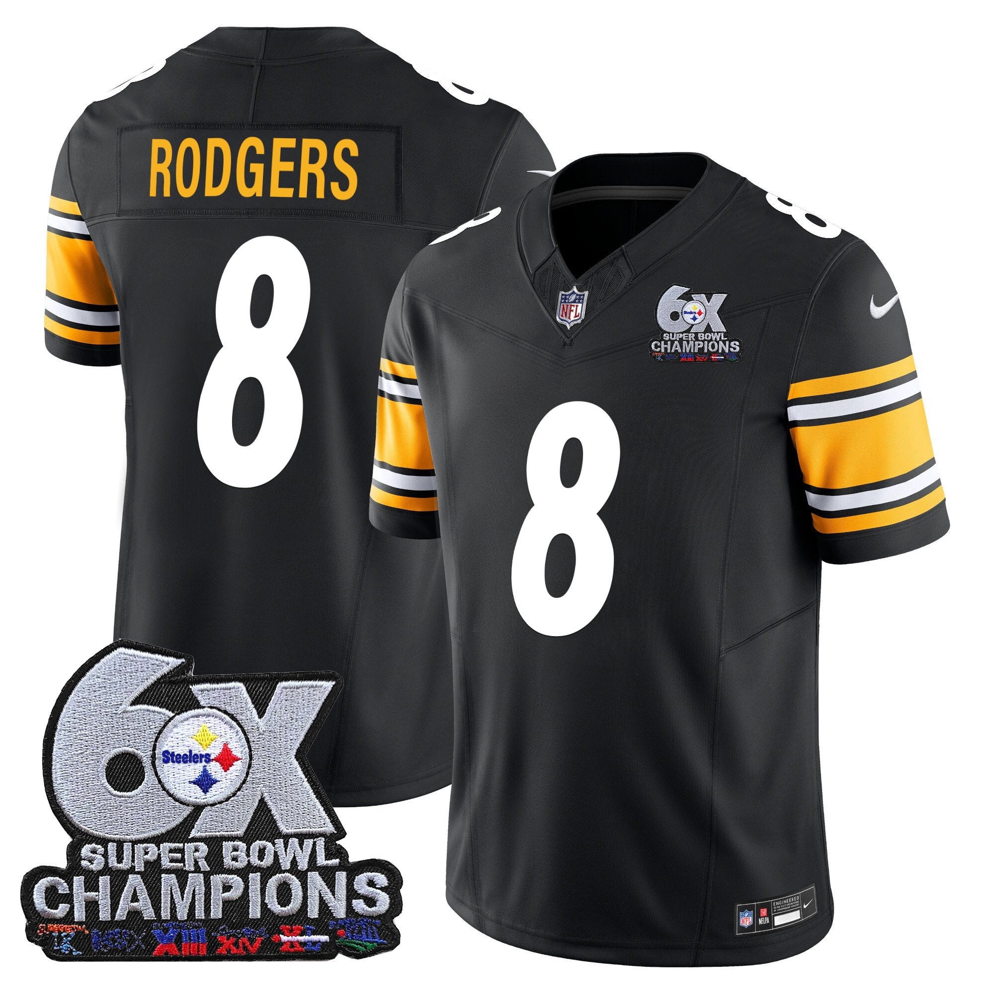 Men's Pittsburgh Steelers 6-Time Champions Patch Vapor Limited Jersey - All Stitched