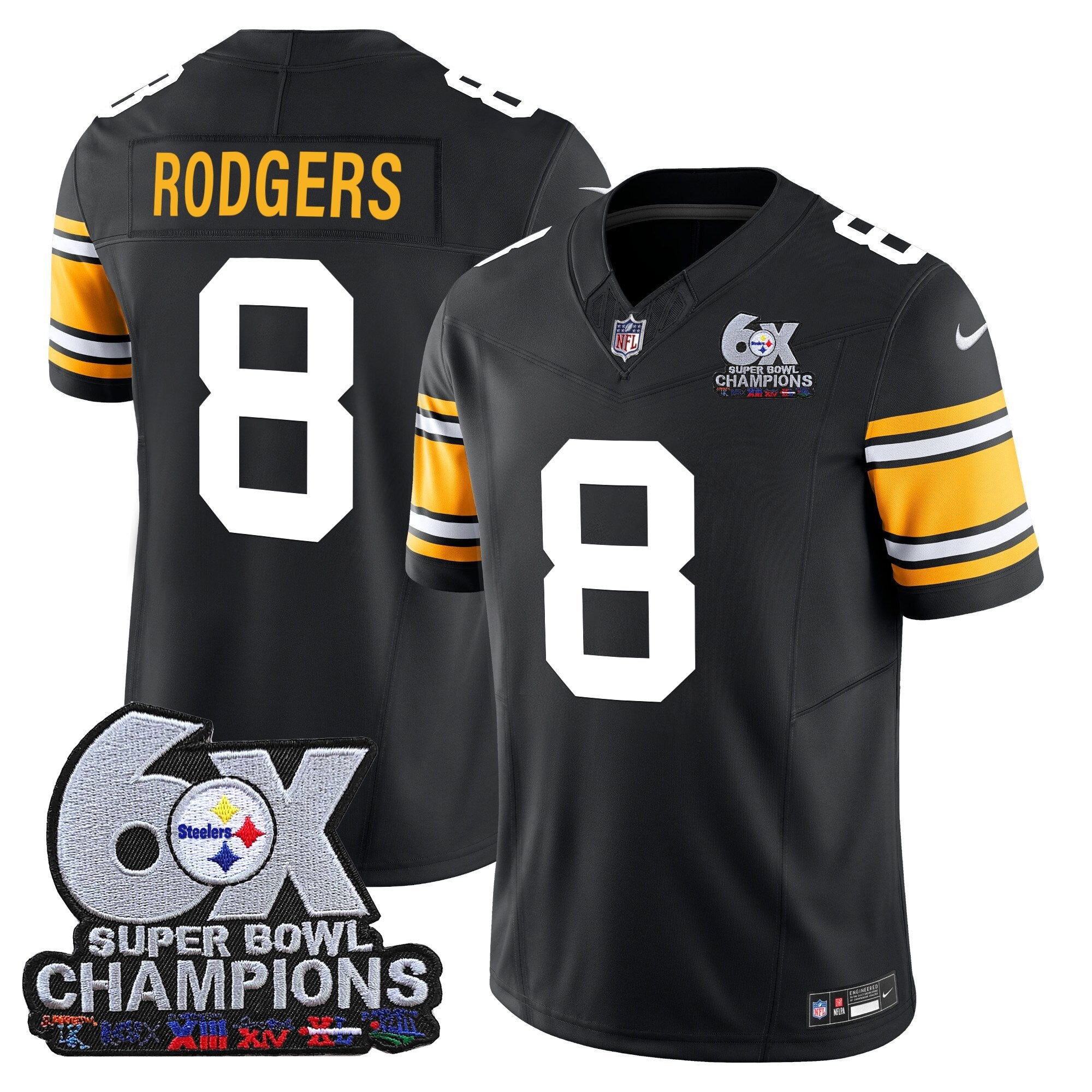 Men's Pittsburgh Steelers 6-Time Champions Patch Vapor Limited Jersey - All Stitched