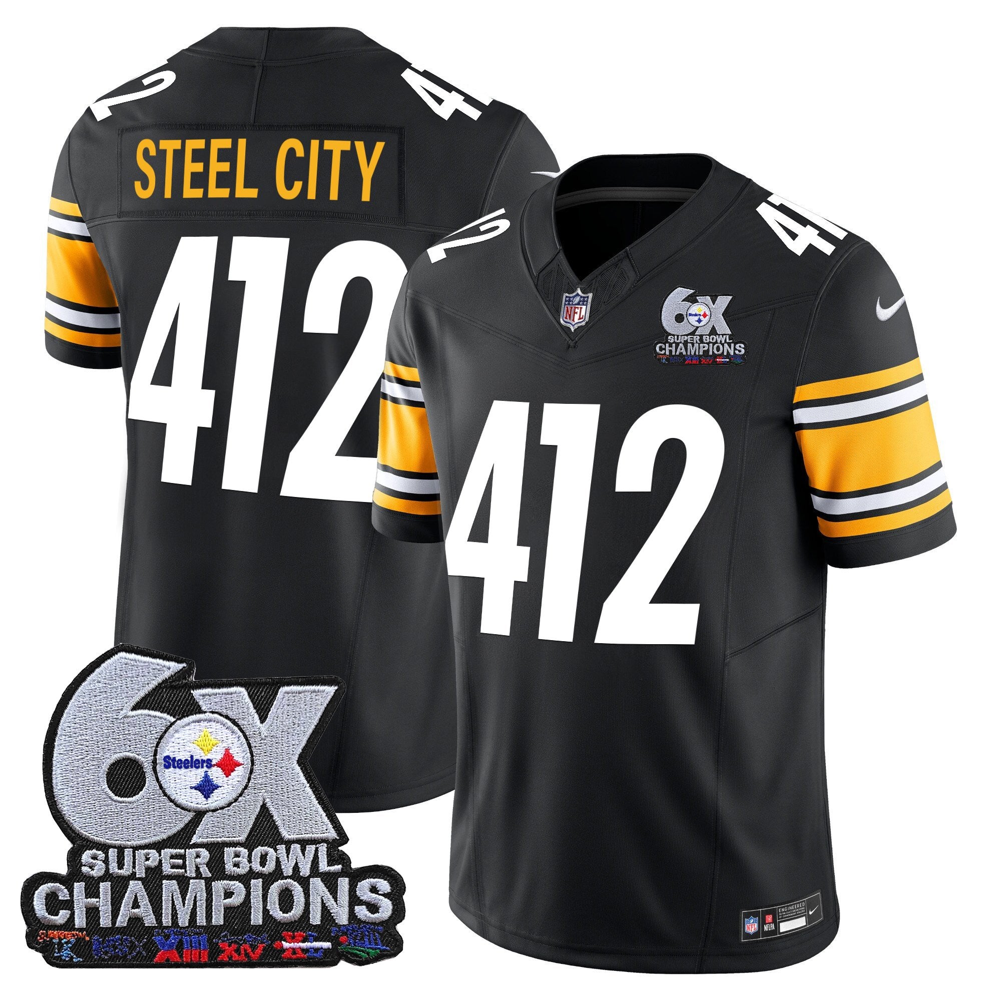 Men's Pittsburgh Steelers 6-Time Champions Patch Vapor Limited Jersey - All Stitched