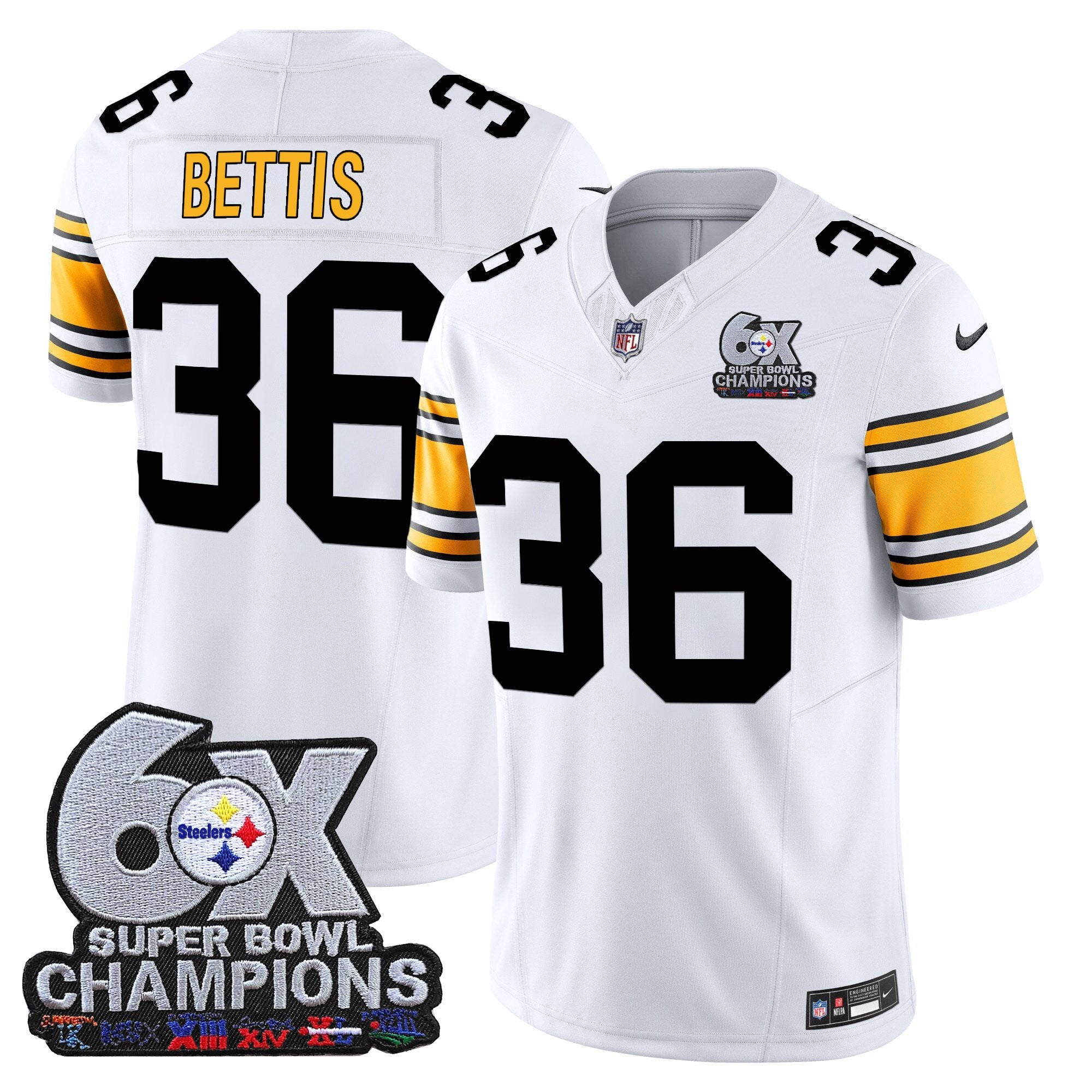 Men's Pittsburgh Steelers 6-Time Champions Patch Vapor Limited Jersey - All Stitched