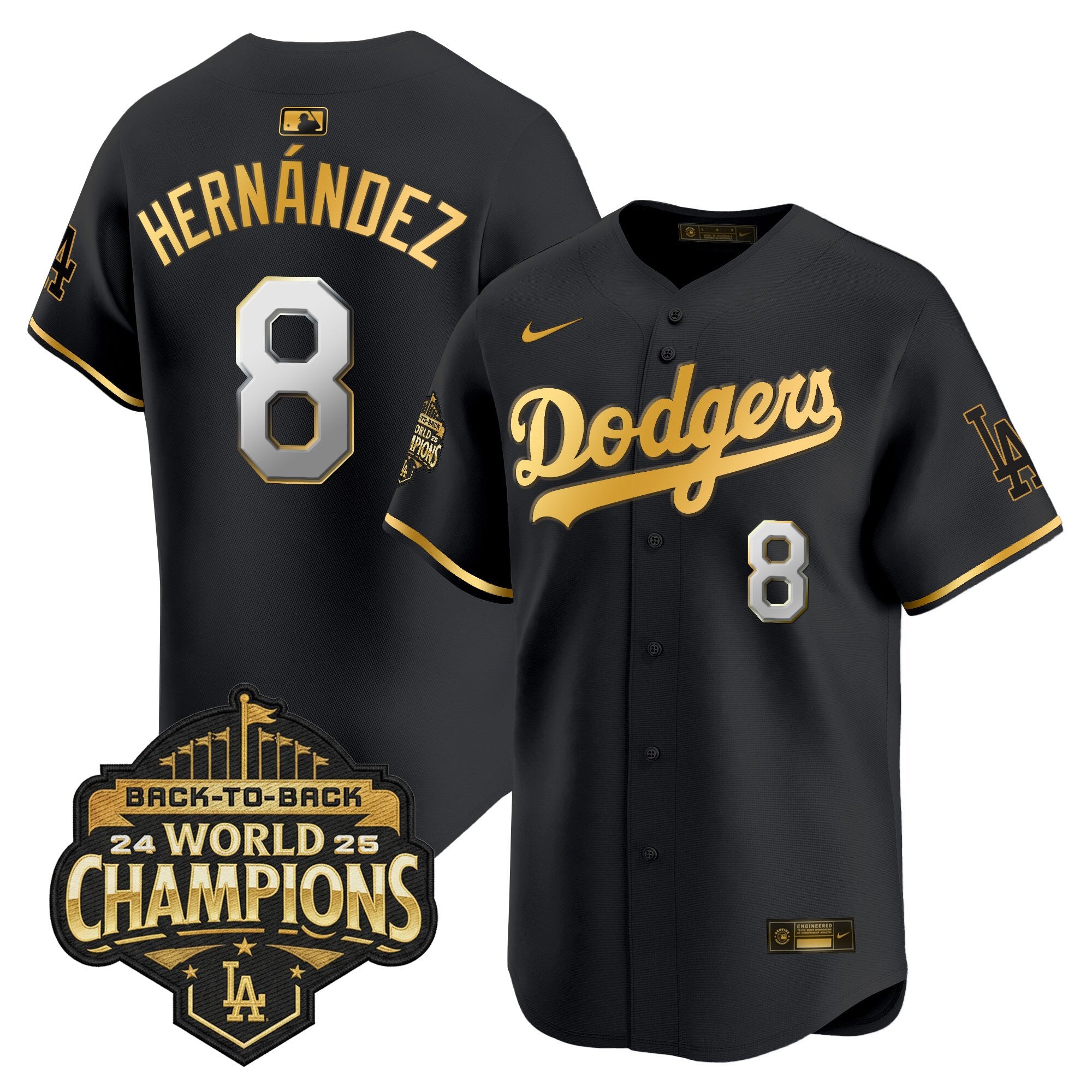 Men's Dodgers 2025 Back-To-Back Champions Gold Trim Vapor Premier Limited Jersey - All Stitched
