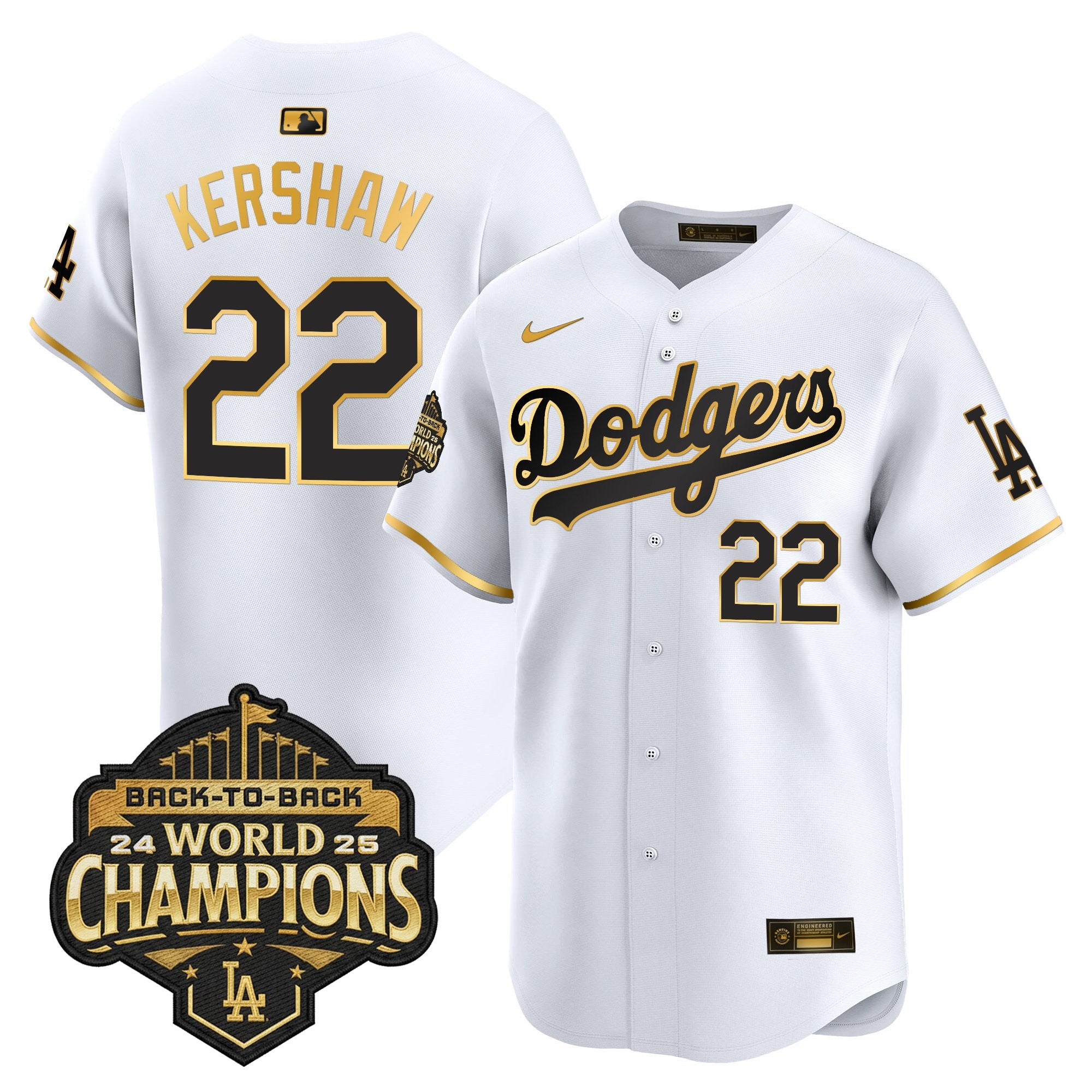 Men's Dodgers 2025 Back-To-Back Champions Gold Trim Vapor Premier Limited Jersey - All Stitched