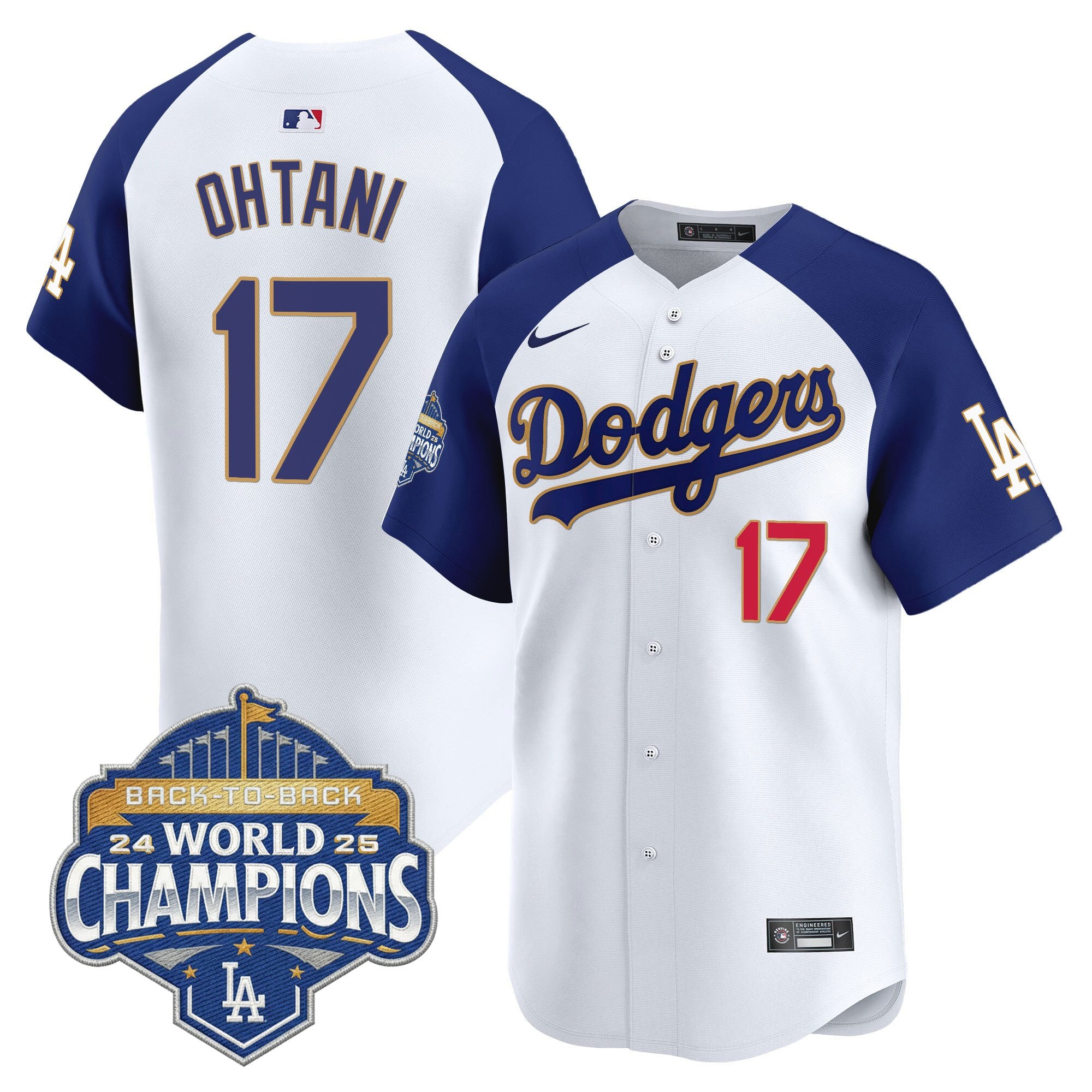 Men's Dodgers 2025 Back-To-Back Champions Gold Trim Vapor Premier Limited Jersey - All Stitched