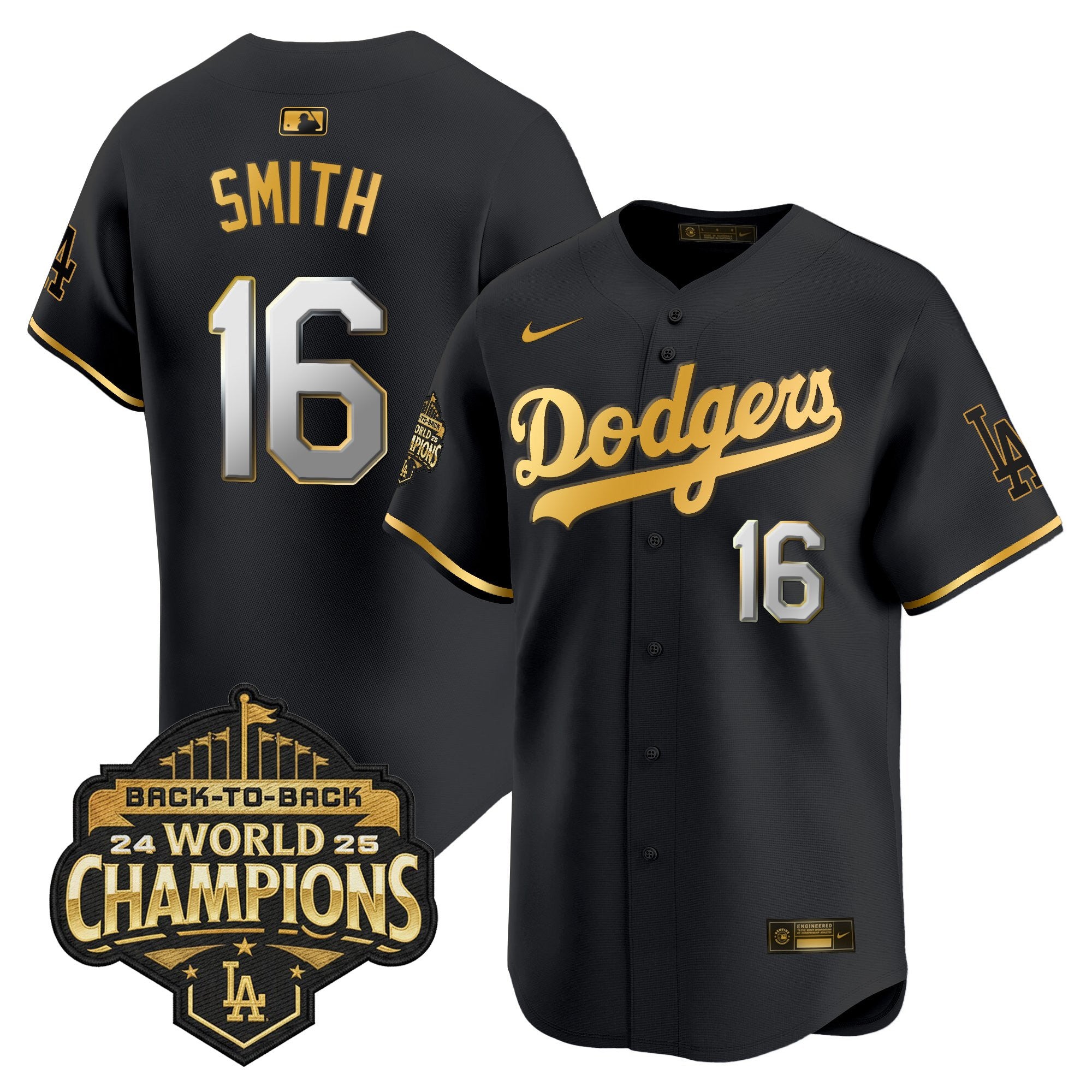 Men's Dodgers 2025 Back-To-Back Champions Gold Trim Vapor Premier Limited Jersey - All Stitched