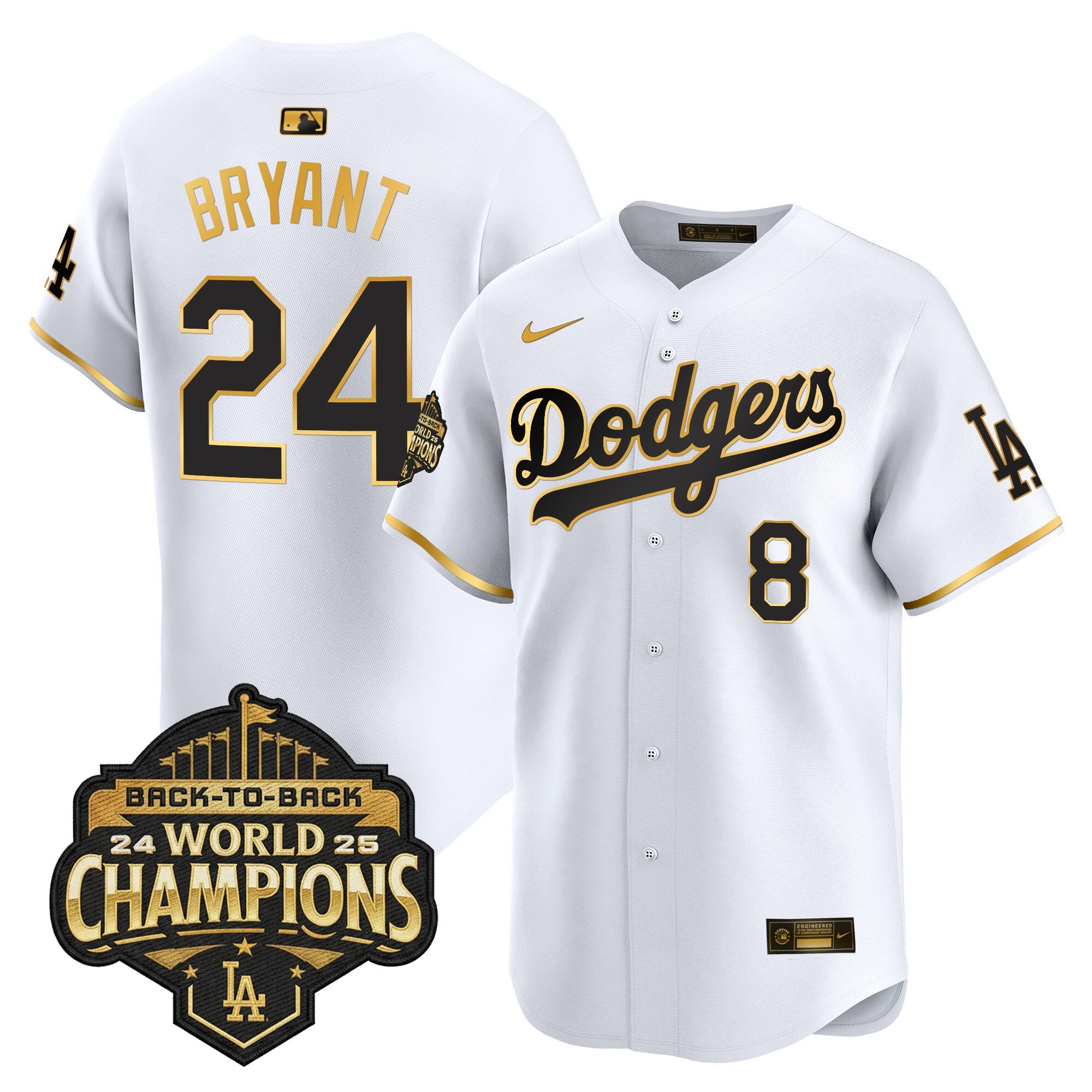 Men's Dodgers 2025 Back-To-Back Champions Gold Trim Vapor Premier Limited Jersey - All Stitched