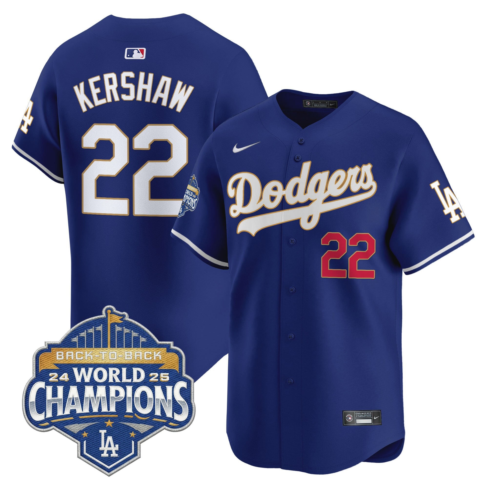 Men's Dodgers 2025 Back-To-Back Champions Gold Trim Vapor Premier Limited Jersey - All Stitched