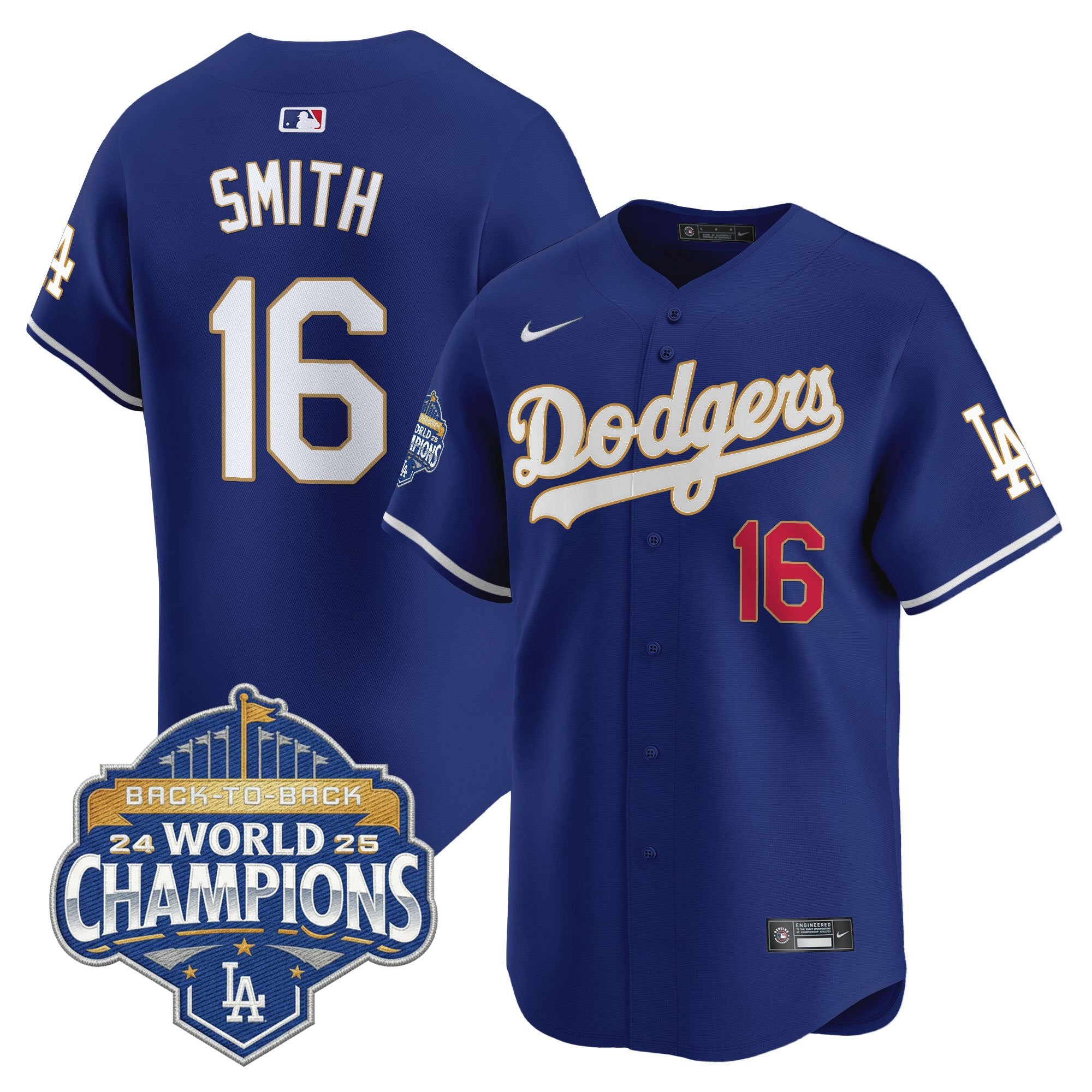 Men's Dodgers 2025 Back-To-Back Champions Gold Trim Vapor Premier Limited Jersey - All Stitched