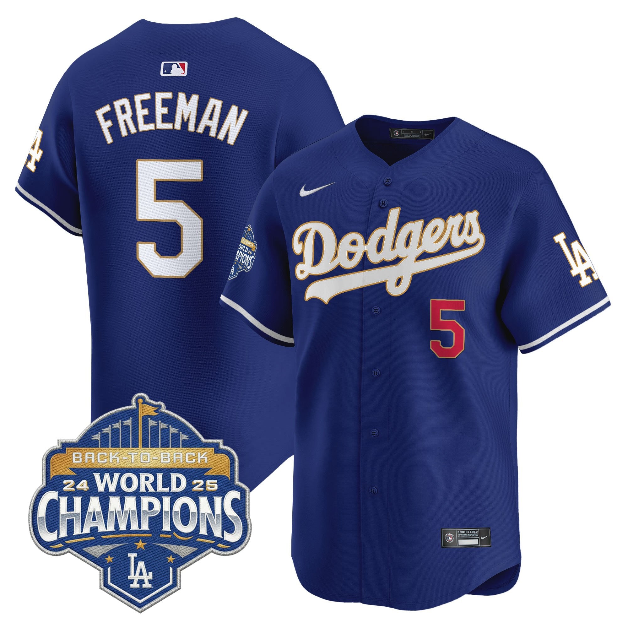 Men's Dodgers 2025 Back-To-Back Champions Gold Trim Vapor Premier Limited Jersey - All Stitched