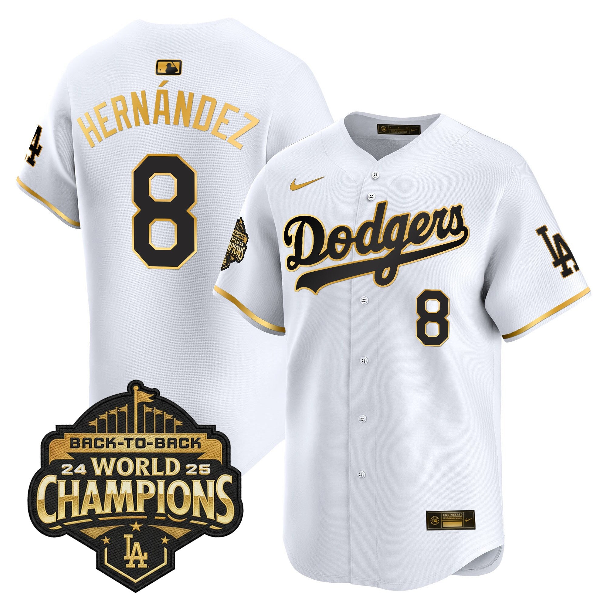 Men's Dodgers 2025 Back-To-Back Champions Gold Trim Vapor Premier Limited Jersey - All Stitched