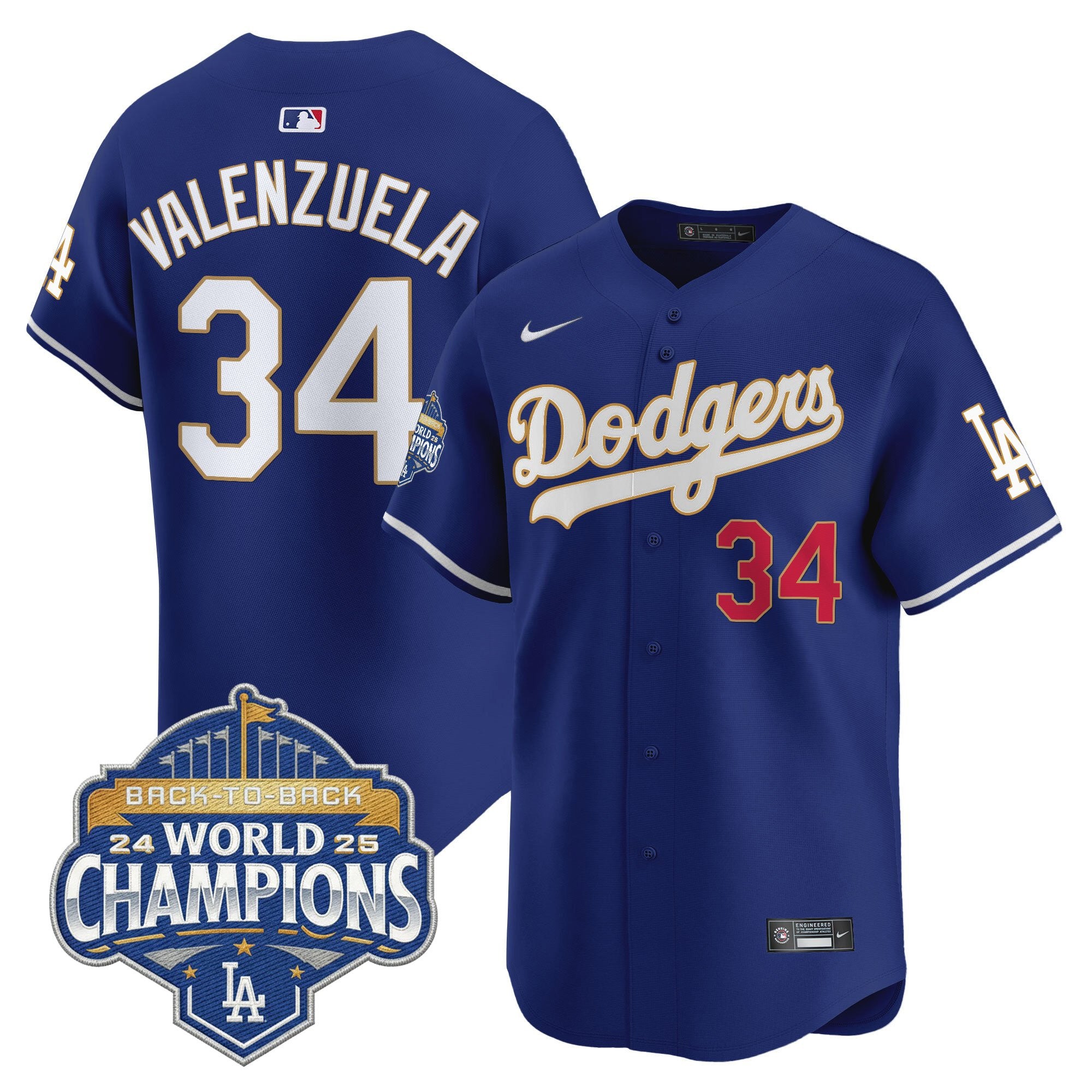 Men's Dodgers 2025 Back-To-Back Champions Gold Trim Vapor Premier Limited Jersey - All Stitched