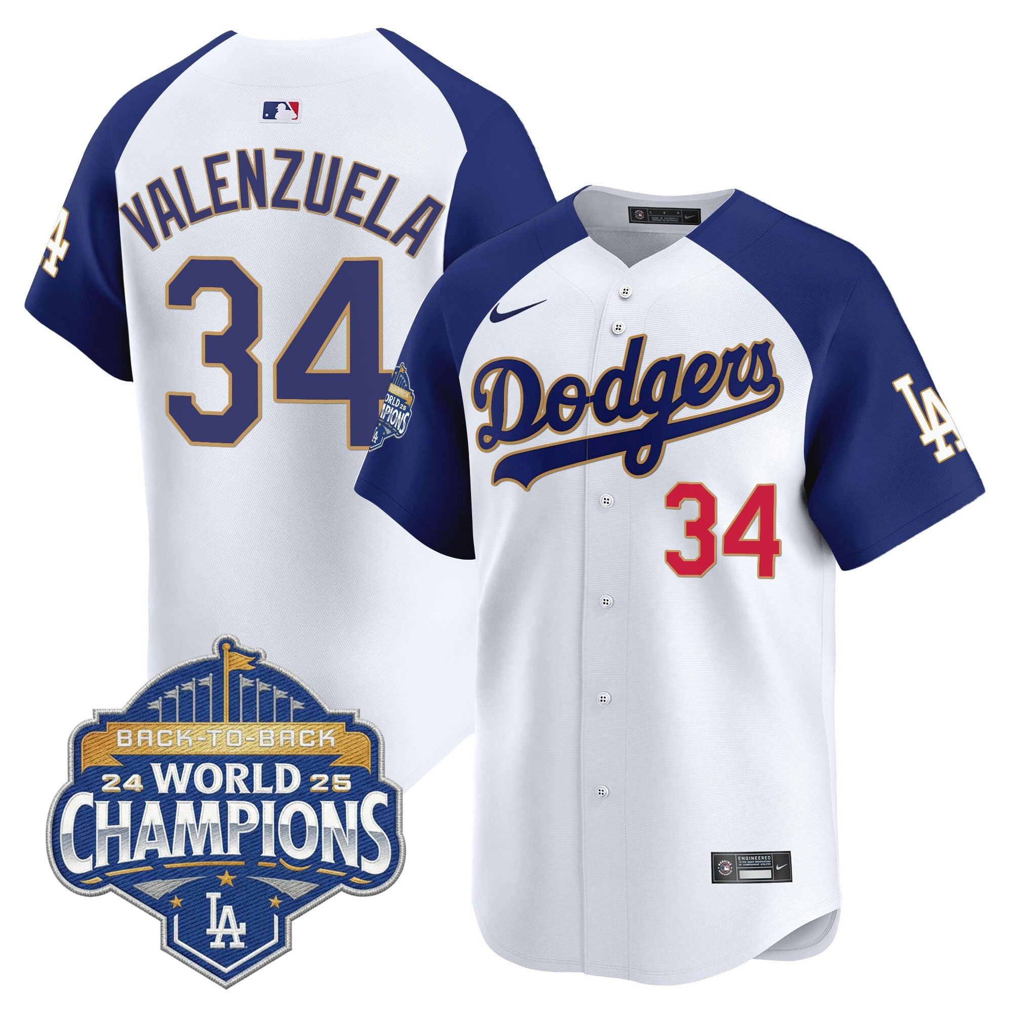 Men's Dodgers 2025 Back-To-Back Champions Gold Trim Vapor Premier Limited Jersey - All Stitched