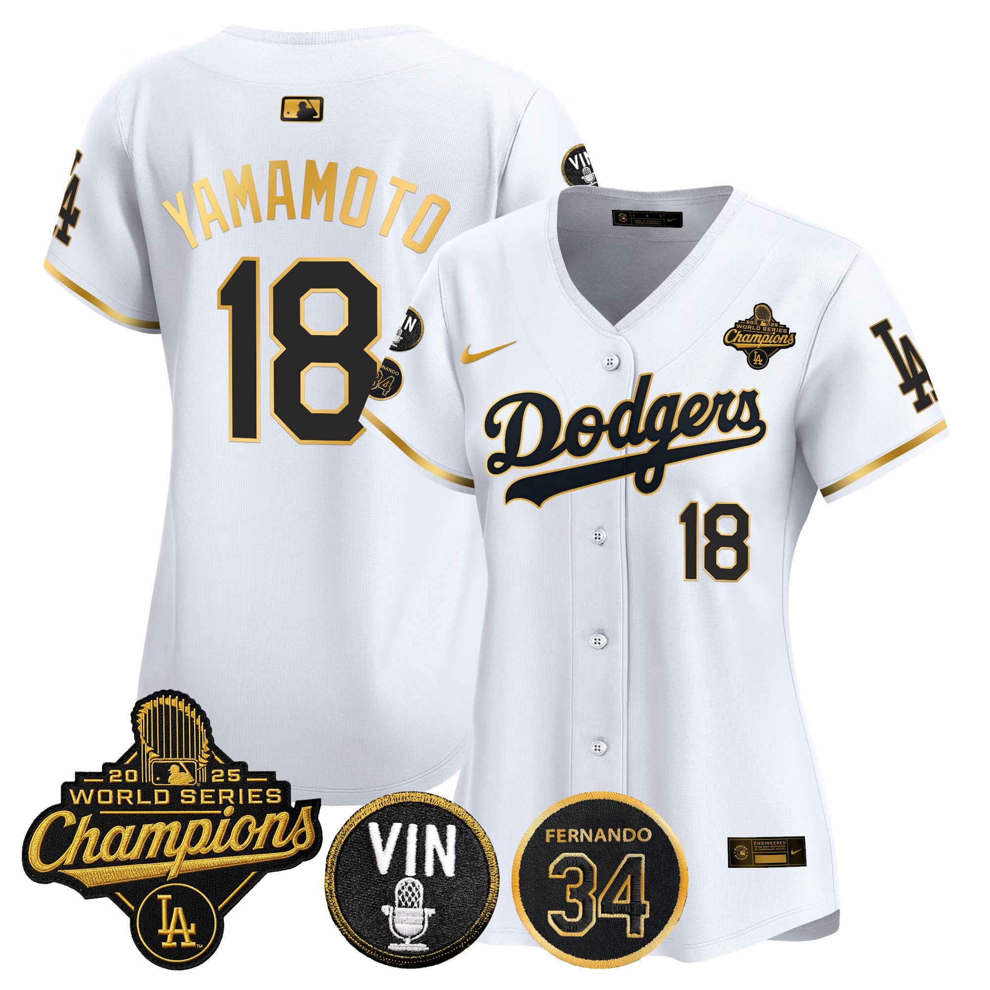 Women's Dodgers 2025 World Series Champions Vapor Premier Limited Jersey - Vin Scully & Fernando Patch - All Stitched