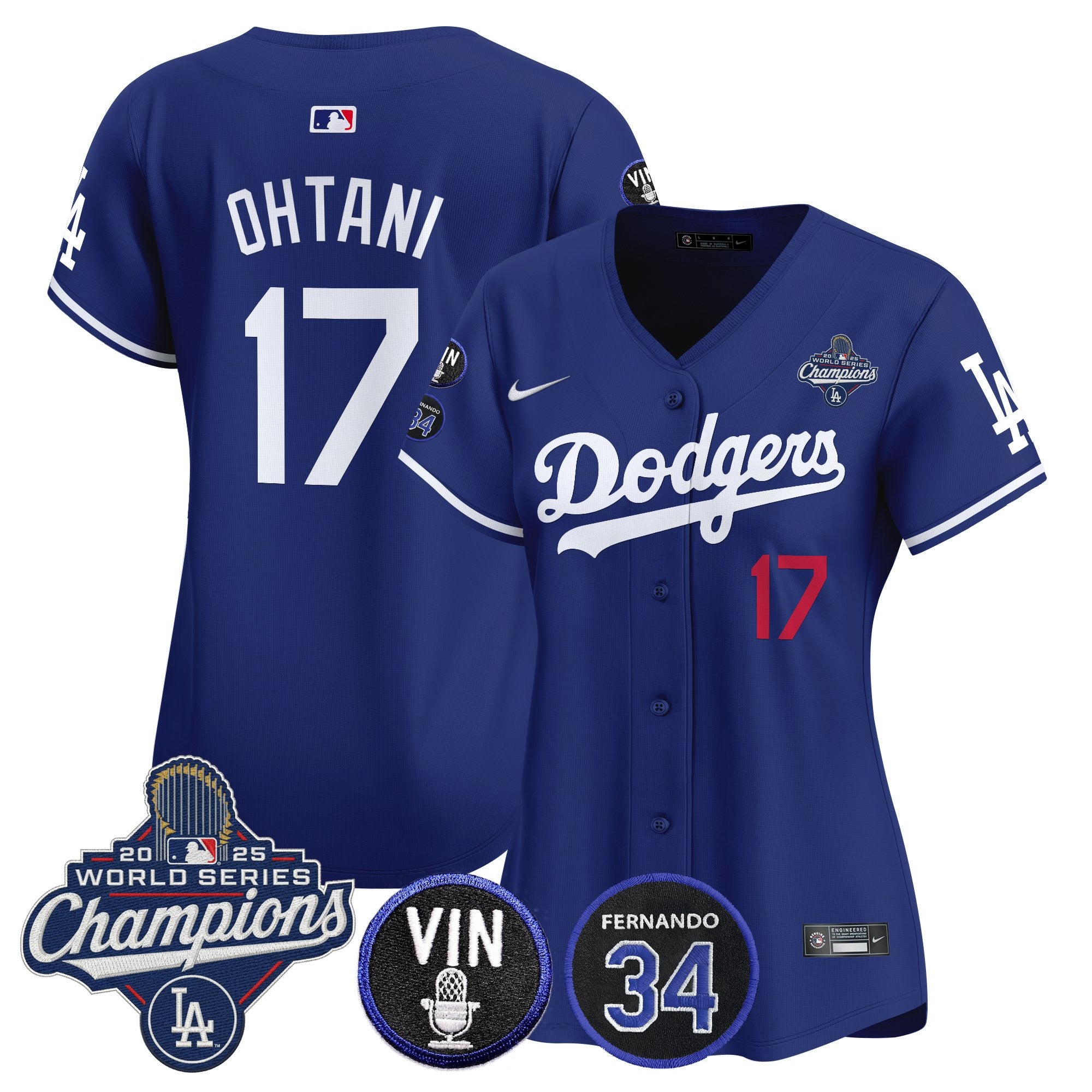 Women's Dodgers 2025 World Series Champions Vapor Premier Limited Jersey - Vin Scully & Fernando Patch - All Stitched