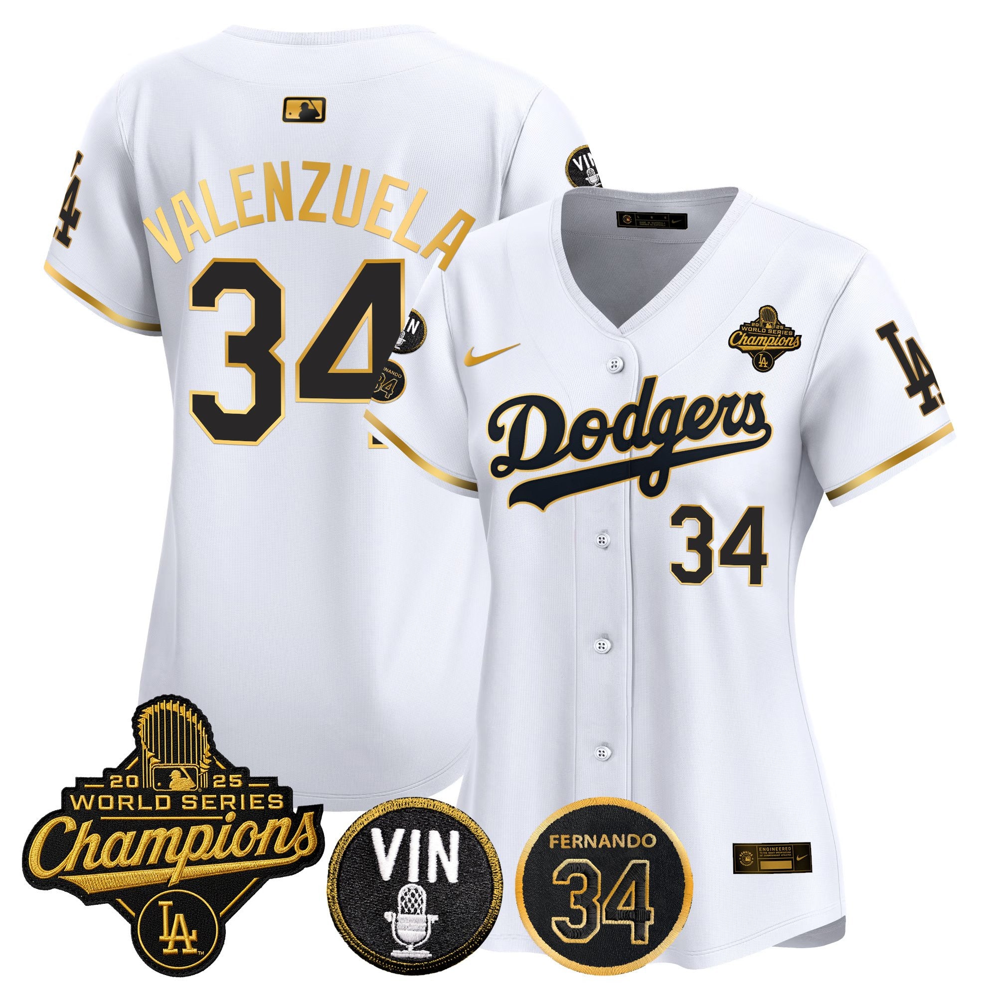 Women's Dodgers 2025 World Series Champions Vapor Premier Limited Jersey - Vin Scully & Fernando Patch - All Stitched