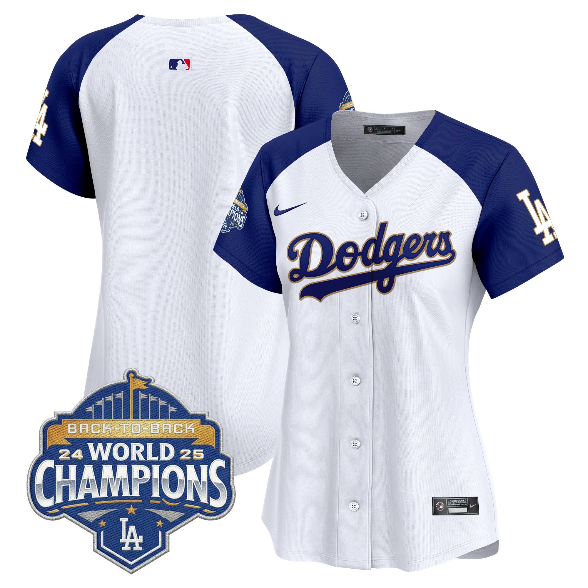 Women's Dodgers 2025 Back-To-Back Champions Gold Trim Vapor Premier Limited Jersey - All Stitched