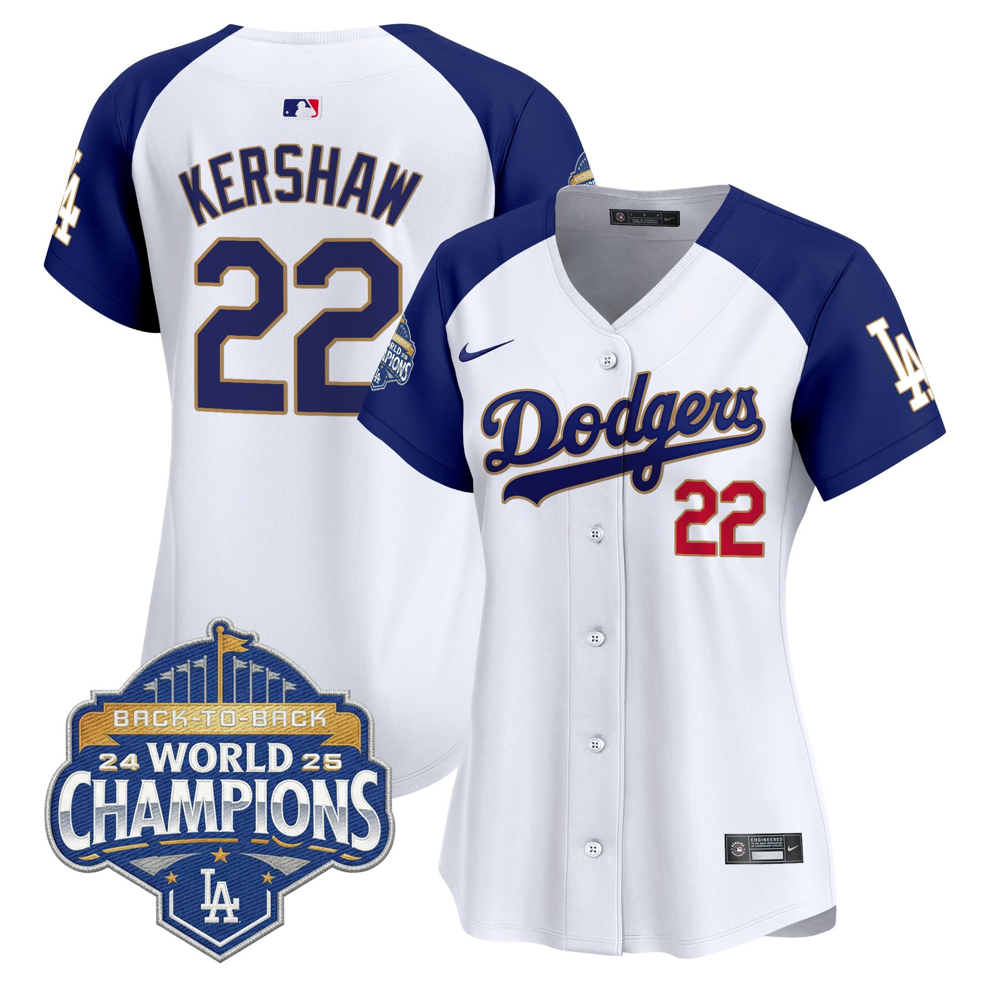 Women's Dodgers 2025 Back-To-Back Champions Gold Trim Vapor Premier Limited Jersey - All Stitched