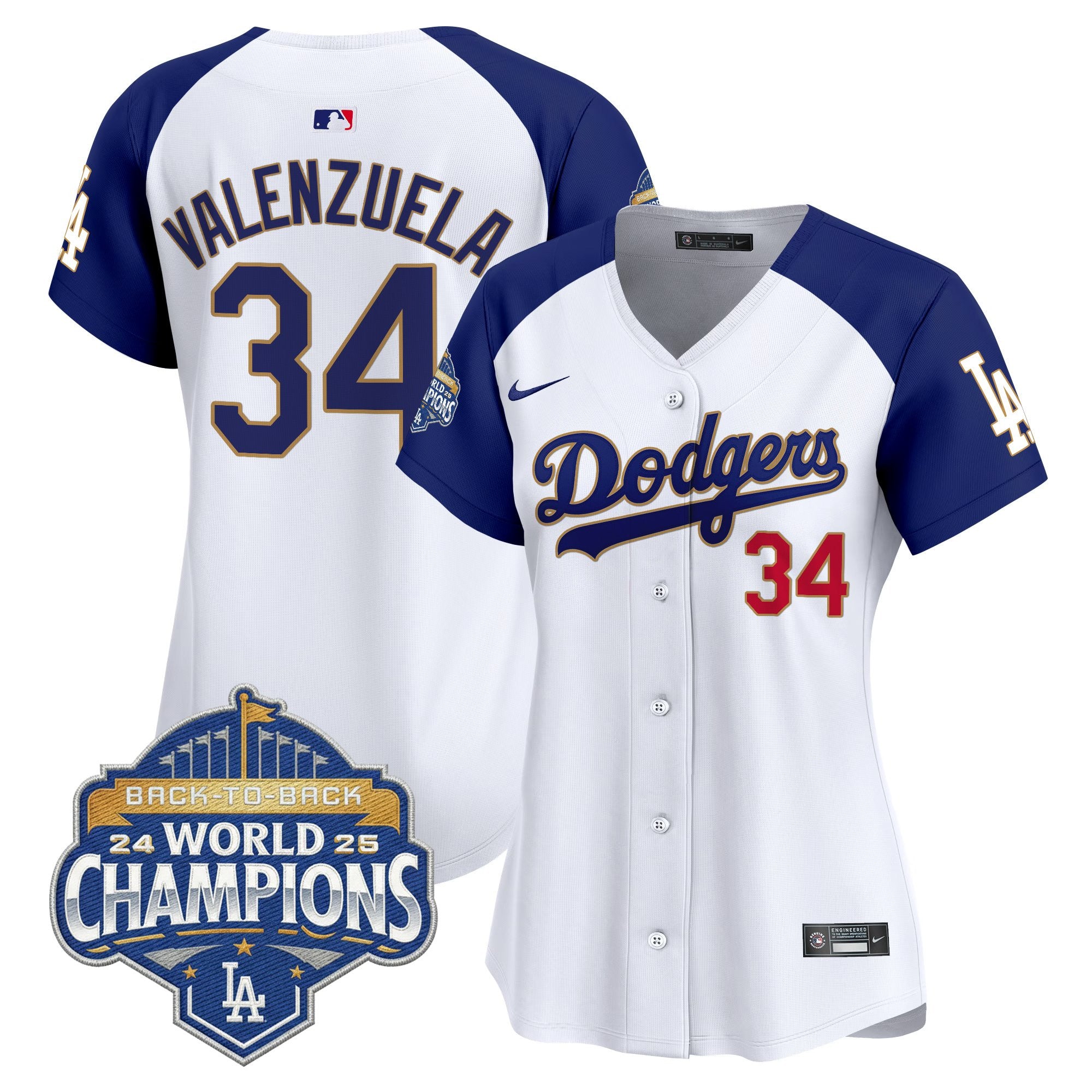 Women's Dodgers 2025 Back-To-Back Champions Gold Trim Vapor Premier Limited Jersey - All Stitched