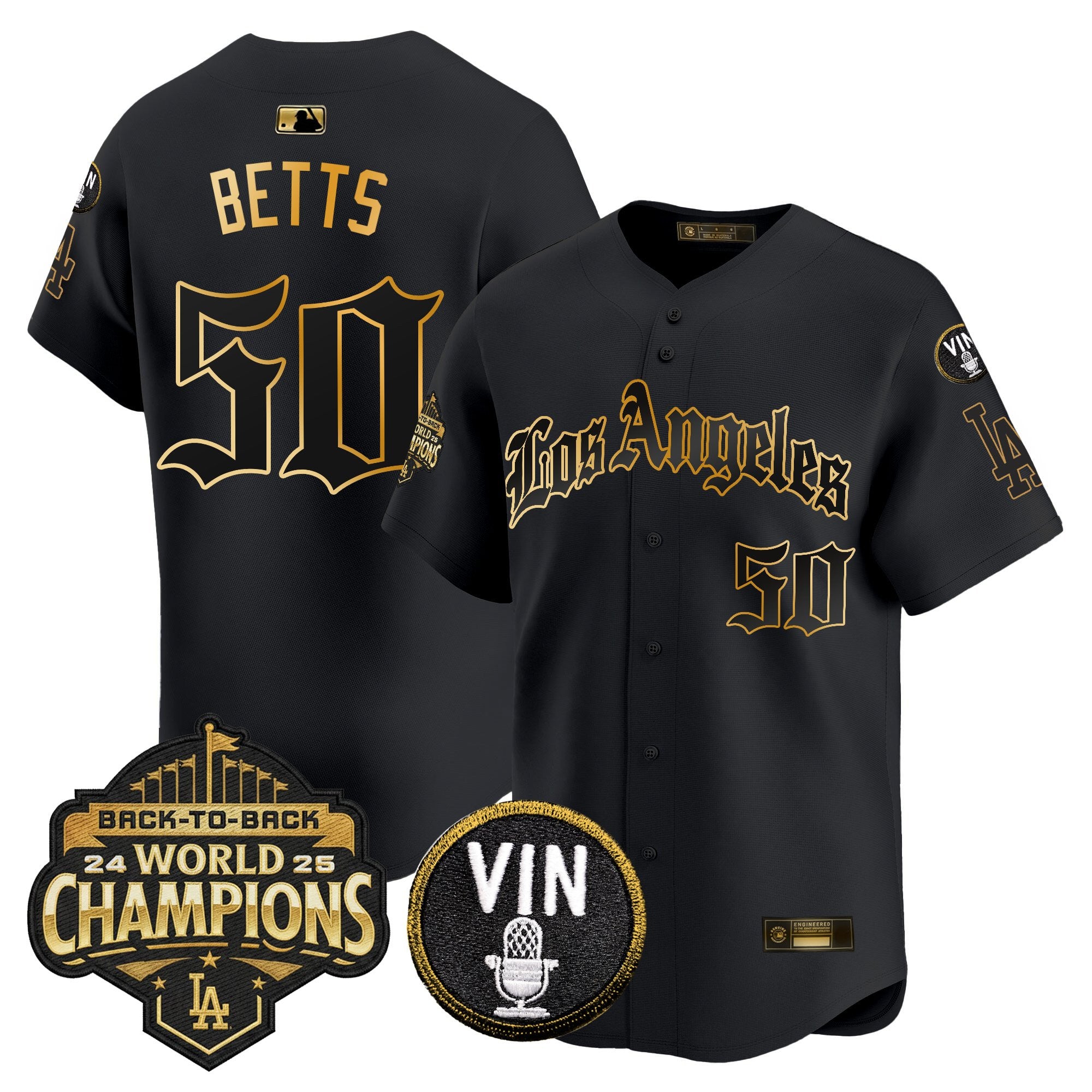Men's Dodgers 2025 Back-To-Back Champions Vapor Premier Limited Jersey - LA Gothic Edition - All Stitched
