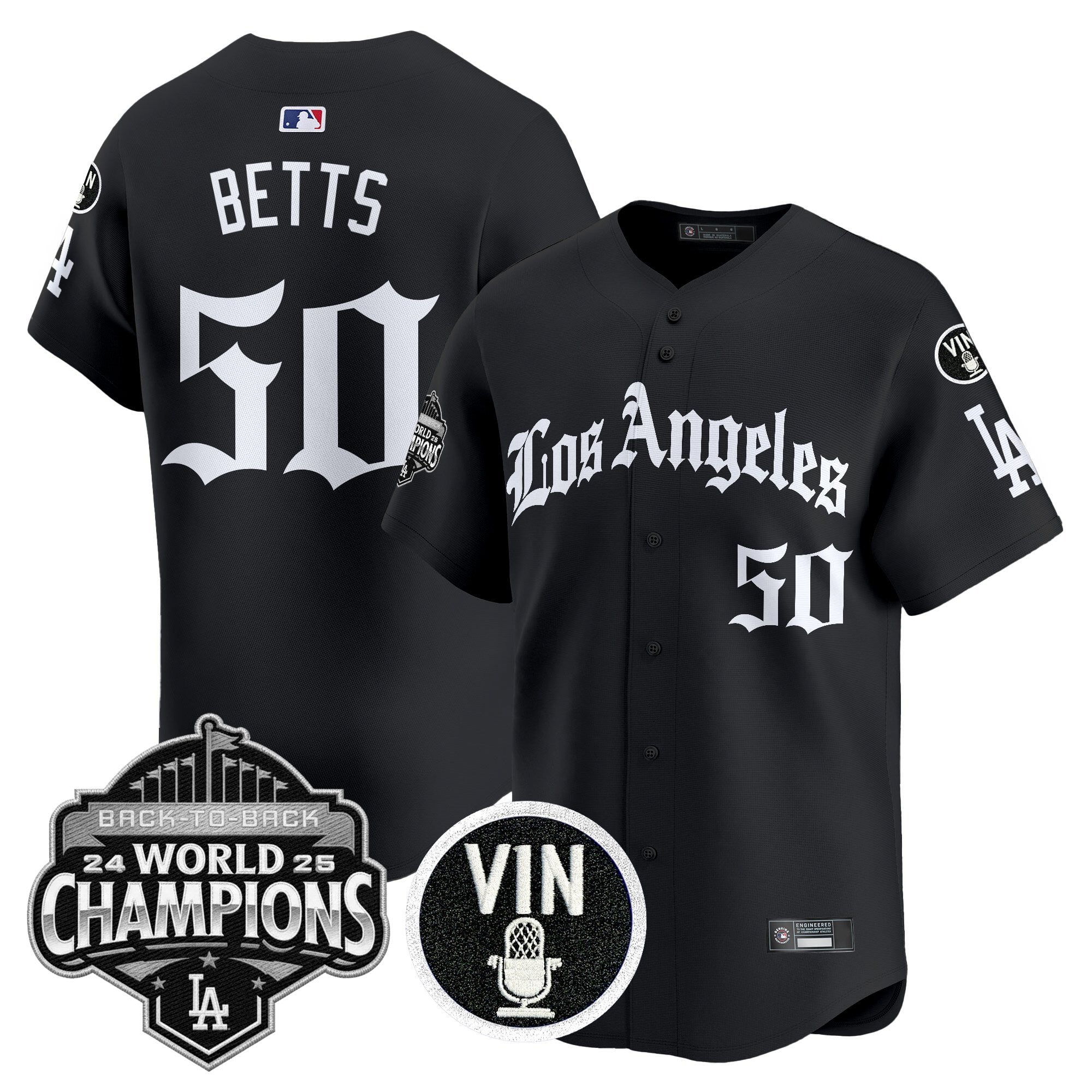 Men's Dodgers 2025 Back-To-Back Champions Vapor Premier Limited Jersey - LA Gothic Edition - All Stitched