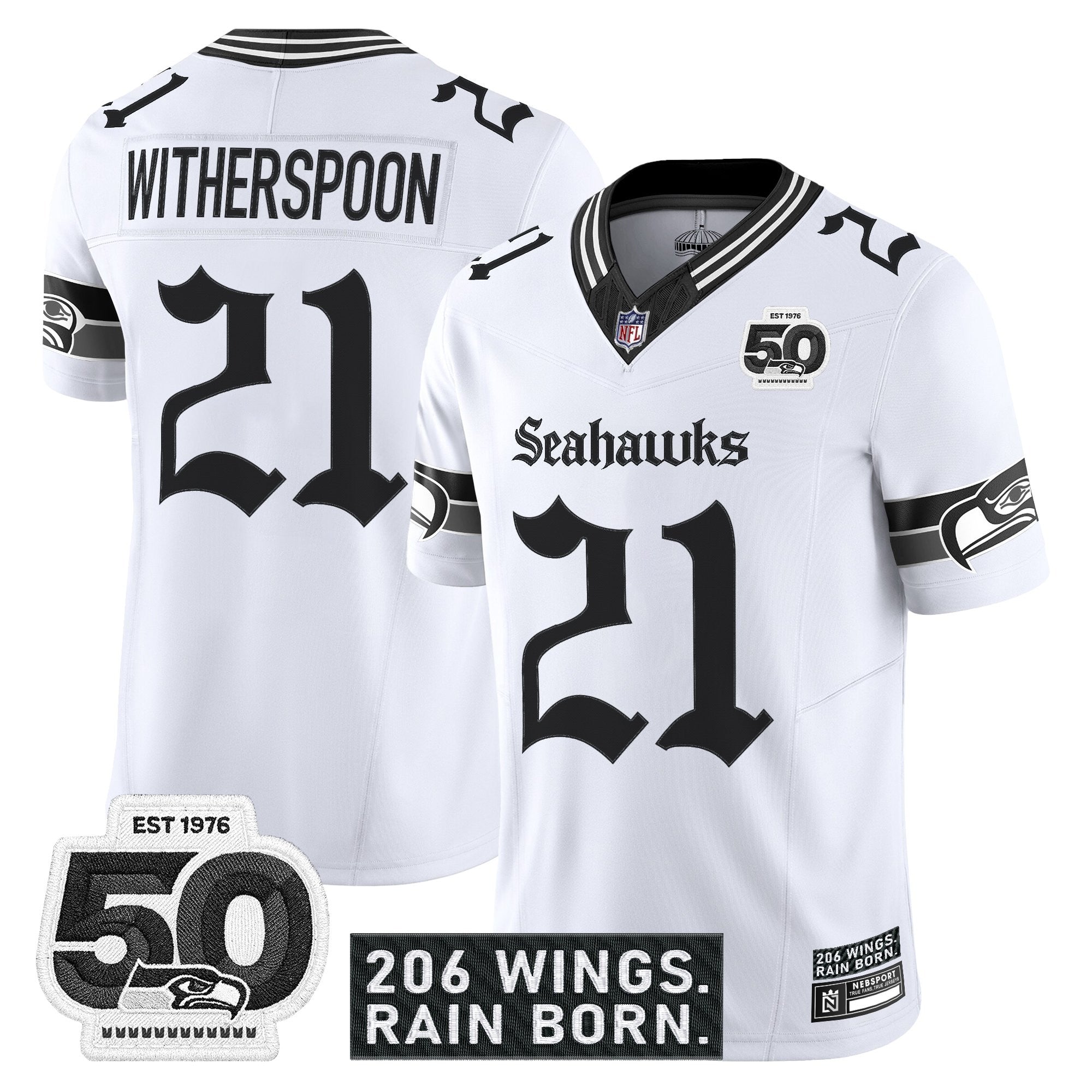 Men's Seattle Seahawks 'Gothic Rain City Shadows Edition' Vapor Jersey - 50th Anniversary Patch - All Stitched
