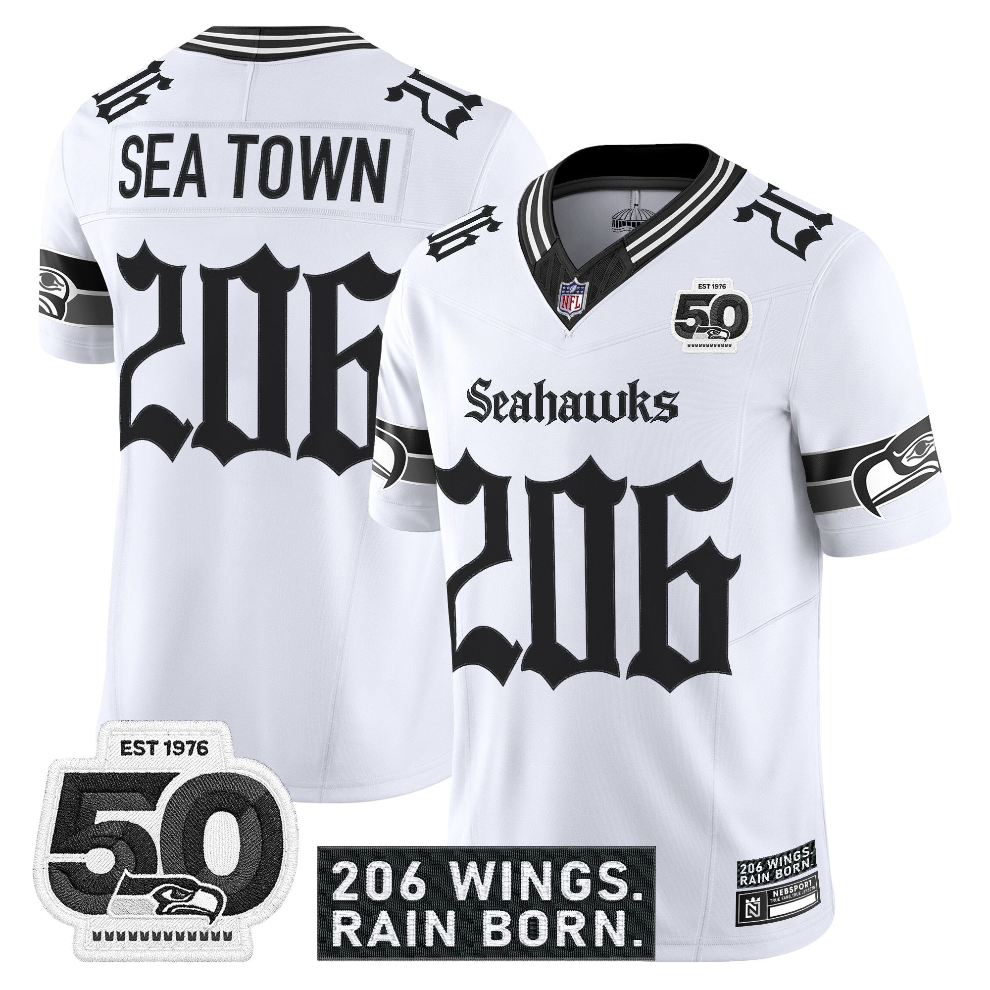 Men's Seattle Seahawks 'Gothic Rain City Shadows Edition' Vapor Jersey - 50th Anniversary Patch - All Stitched