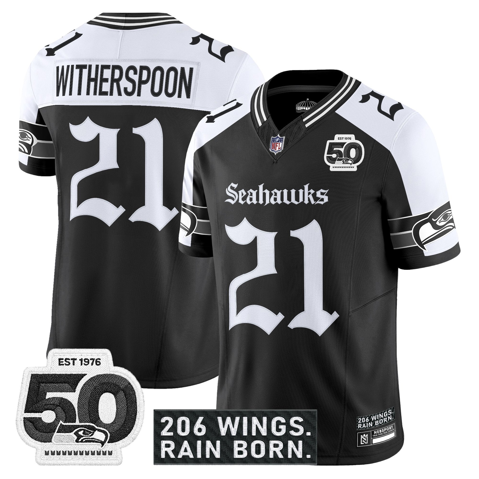 Men's Seattle Seahawks 'Gothic Rain City Shadows Edition' Vapor Jersey - 50th Anniversary Patch - All Stitched