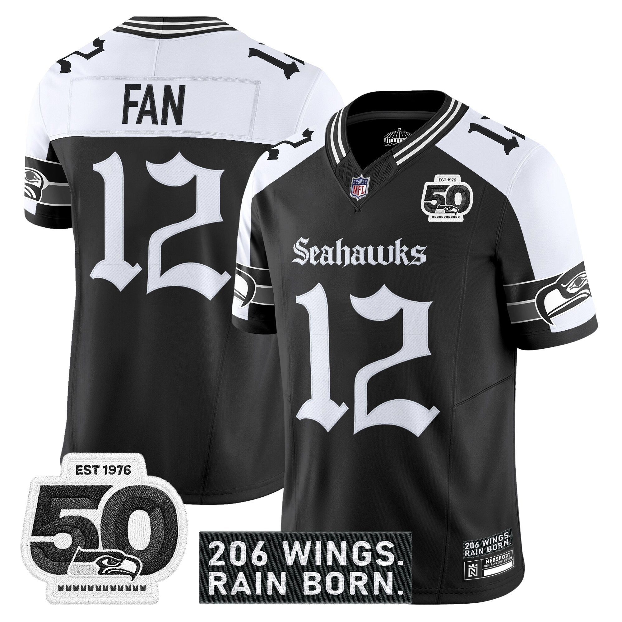 Men's Seattle Seahawks 'Gothic Rain City Shadows Edition' Vapor Jersey - 50th Anniversary Patch - All Stitched