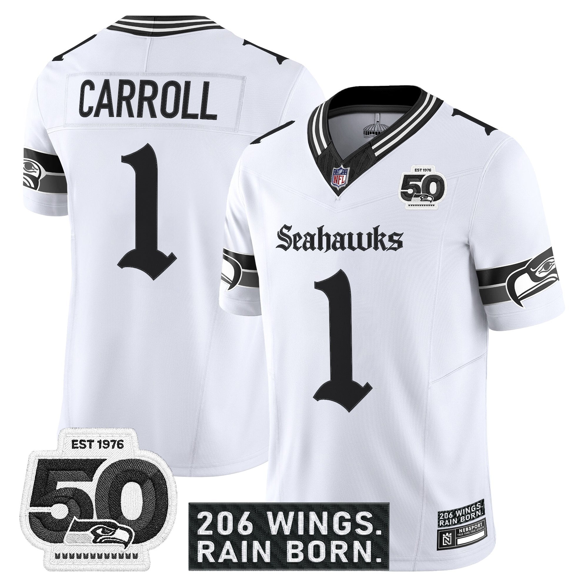 Men's Seattle Seahawks 'Gothic Rain City Shadows Edition' Vapor Jersey - 50th Anniversary Patch - All Stitched
