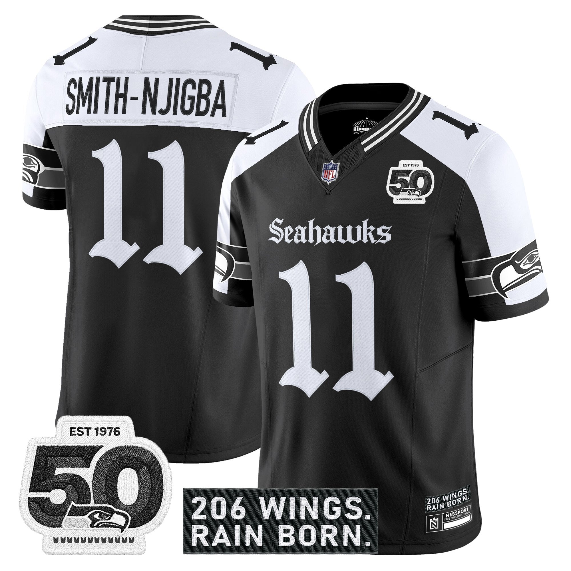 Men's Seattle Seahawks 'Gothic Rain City Shadows Edition' Vapor Jersey - 50th Anniversary Patch - All Stitched