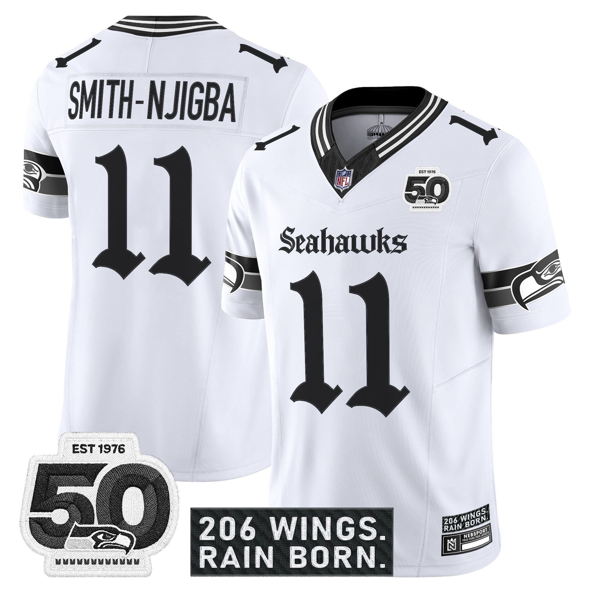 Men's Seattle Seahawks 'Gothic Rain City Shadows Edition' Vapor Jersey - 50th Anniversary Patch - All Stitched