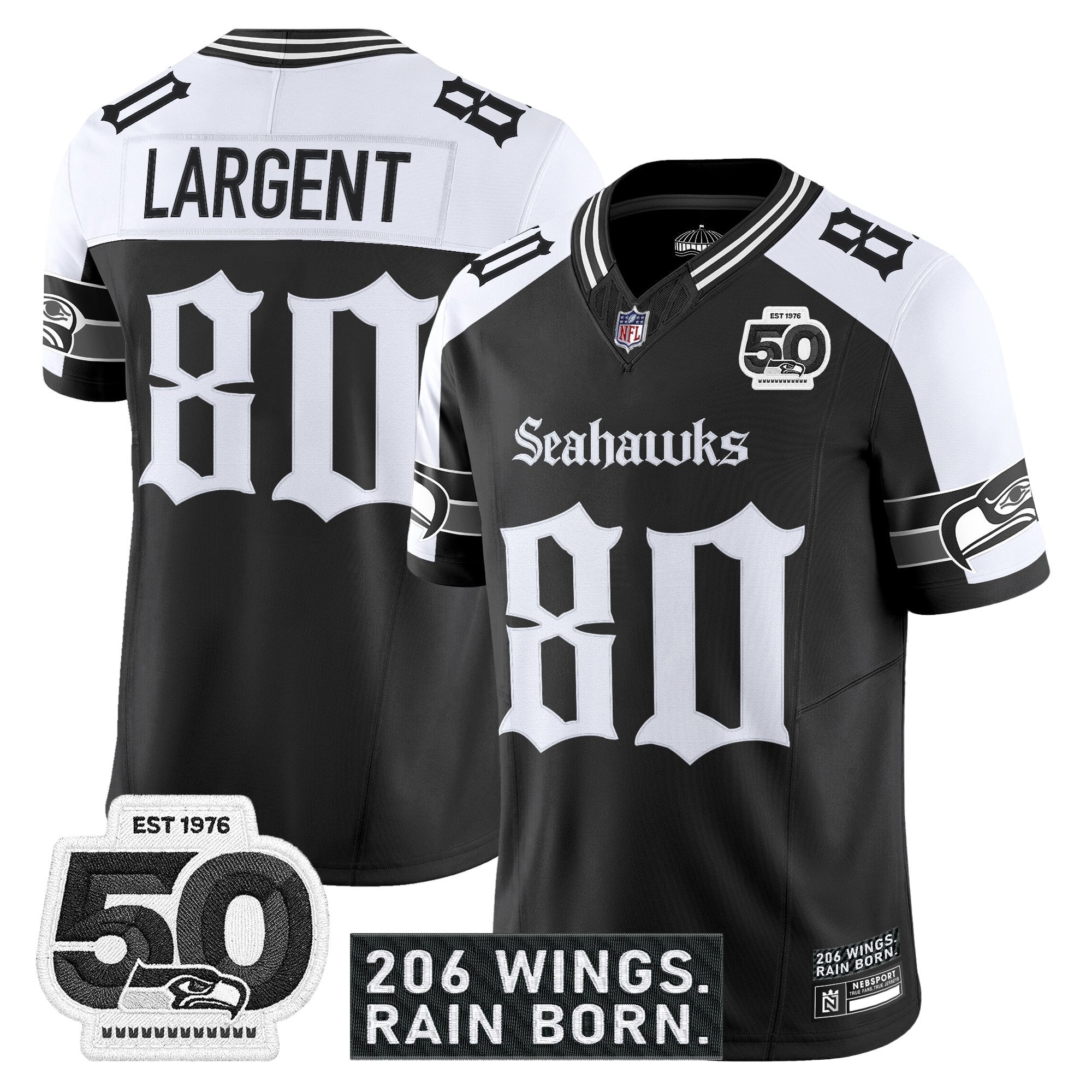 Men's Seattle Seahawks 'Gothic Rain City Shadows Edition' Vapor Jersey - 50th Anniversary Patch - All Stitched