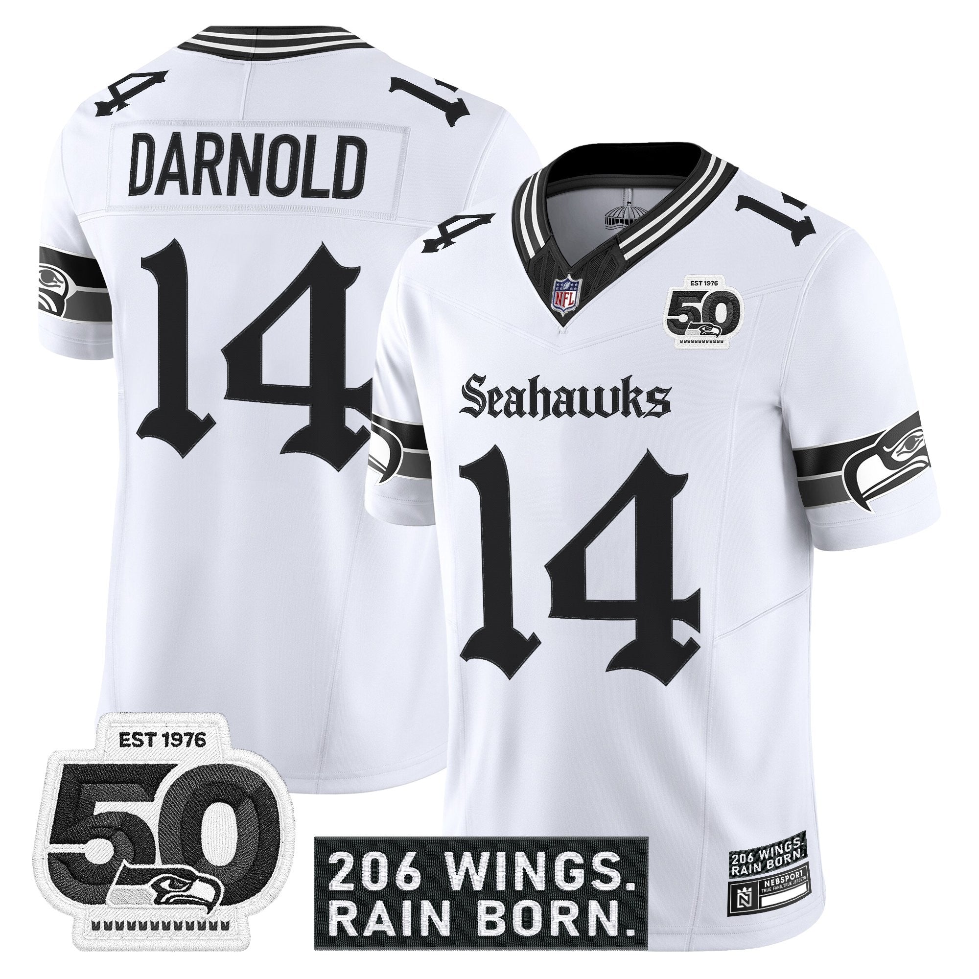 Men's Seattle Seahawks 'Gothic Rain City Shadows Edition' Vapor Jersey - 50th Anniversary Patch - All Stitched