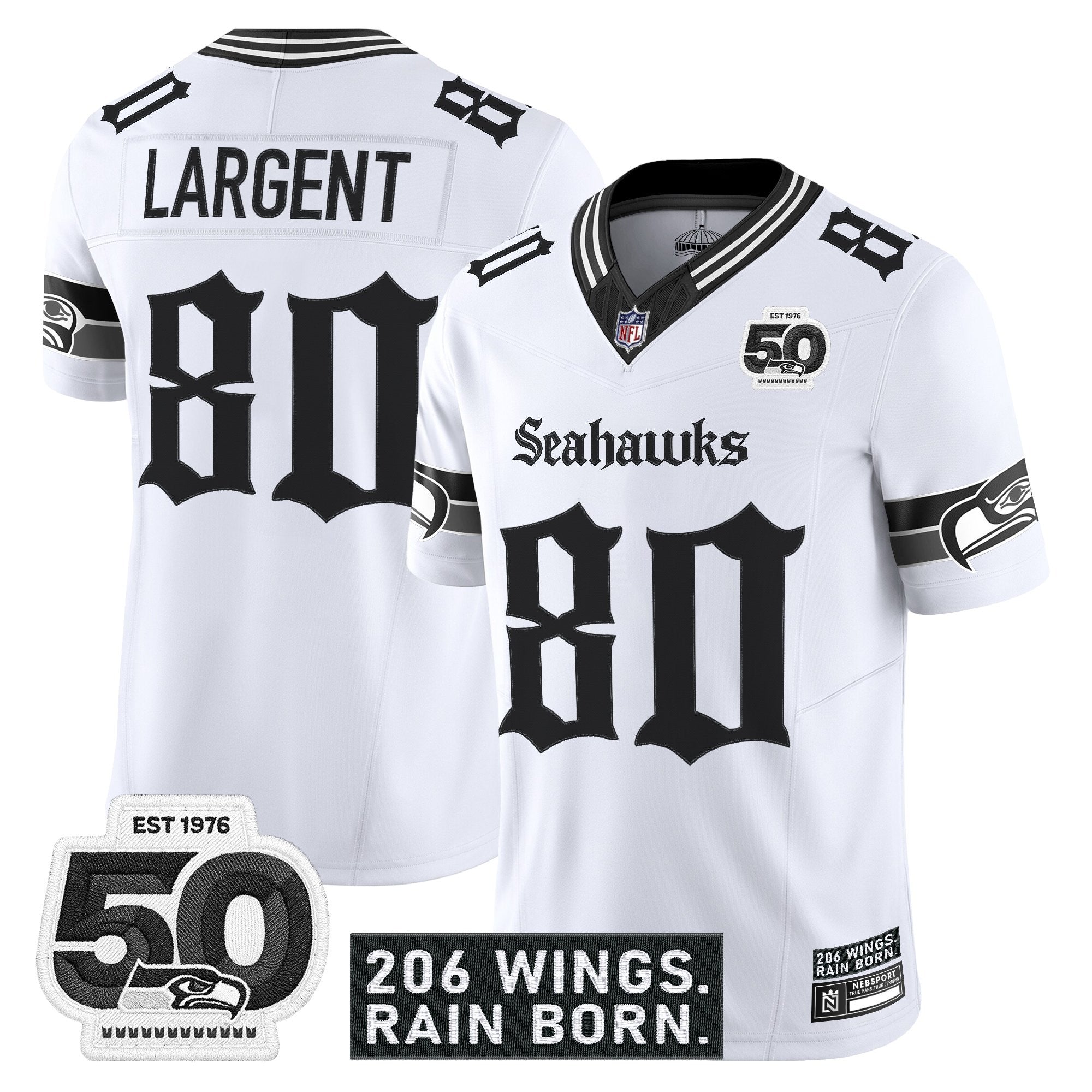 Men's Seattle Seahawks 'Gothic Rain City Shadows Edition' Vapor Jersey - 50th Anniversary Patch - All Stitched