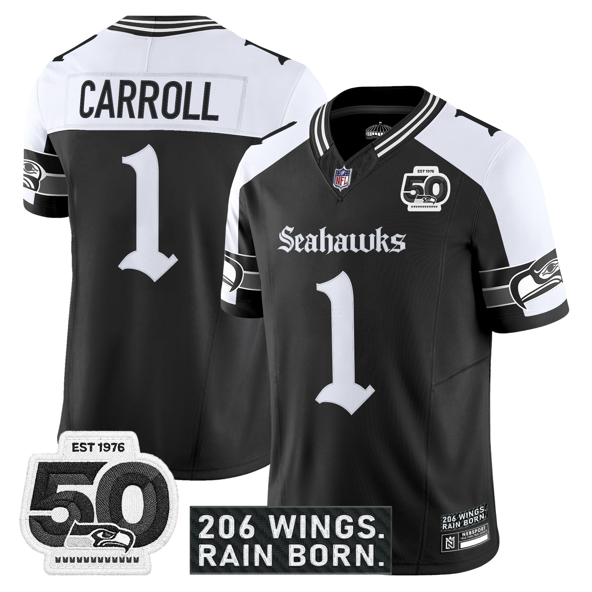Men's Seattle Seahawks 'Gothic Rain City Shadows Edition' Vapor Jersey - 50th Anniversary Patch - All Stitched