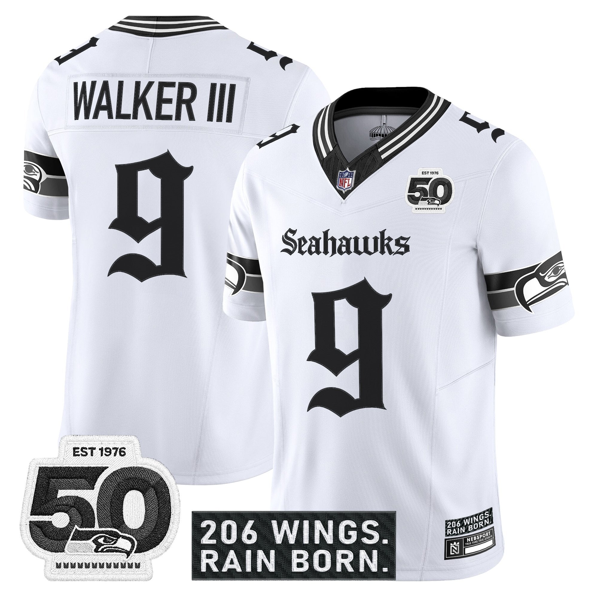 Men's Seattle Seahawks 'Gothic Rain City Shadows Edition' Vapor Jersey - 50th Anniversary Patch - All Stitched