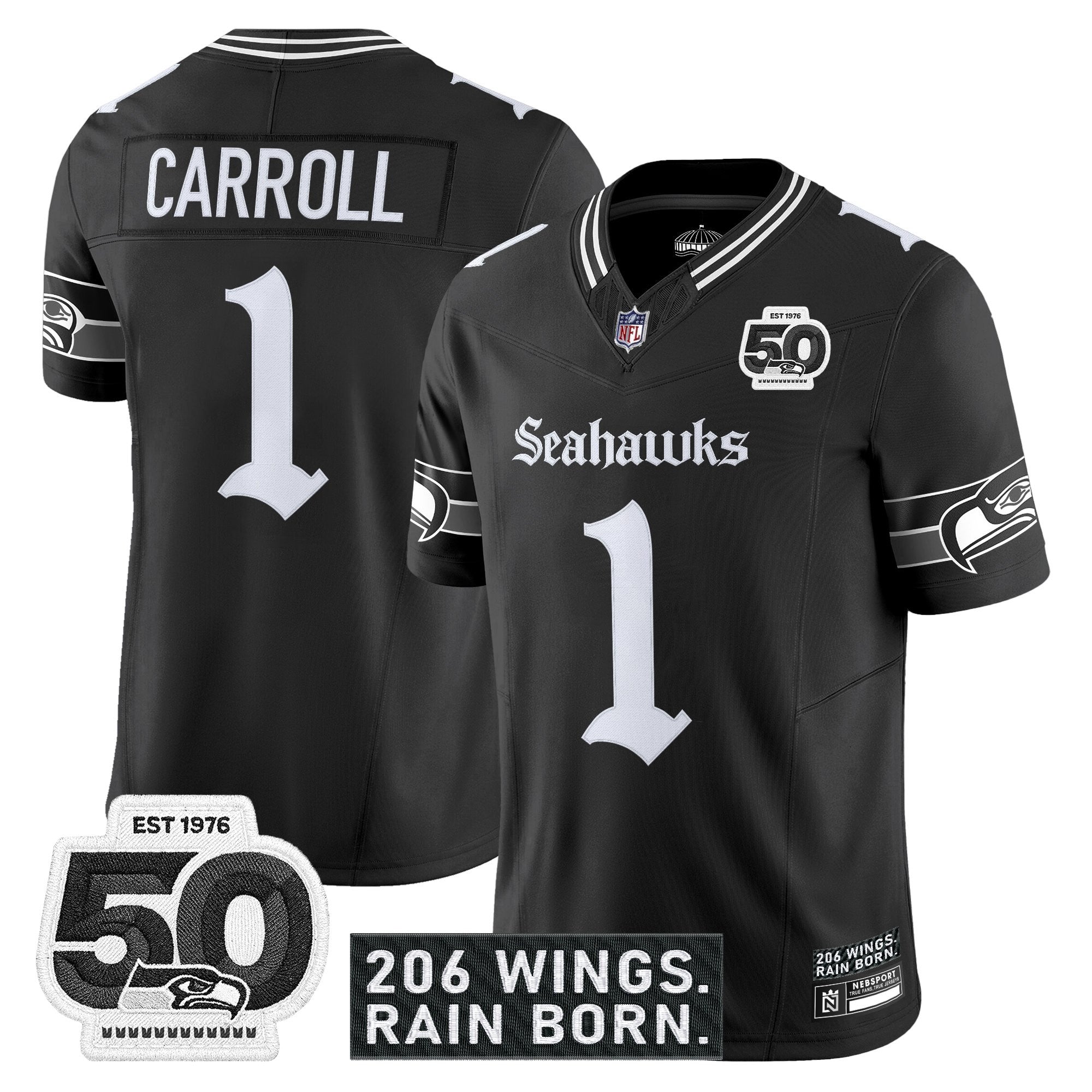 Men's Seattle Seahawks 'Gothic Rain City Shadows Edition' Vapor Jersey - 50th Anniversary Patch - All Stitched
