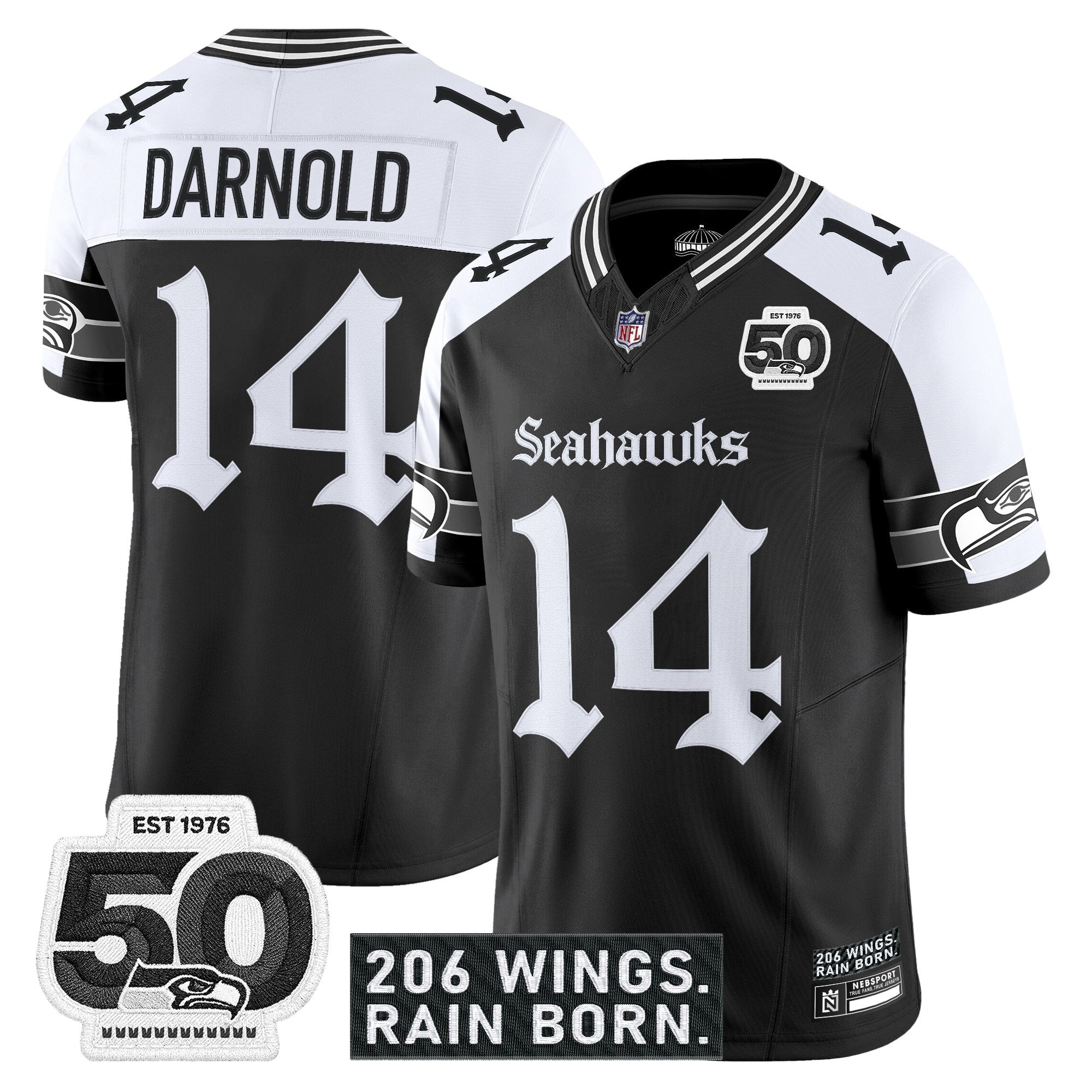Men's Seattle Seahawks 'Gothic Rain City Shadows Edition' Vapor Jersey - 50th Anniversary Patch - All Stitched