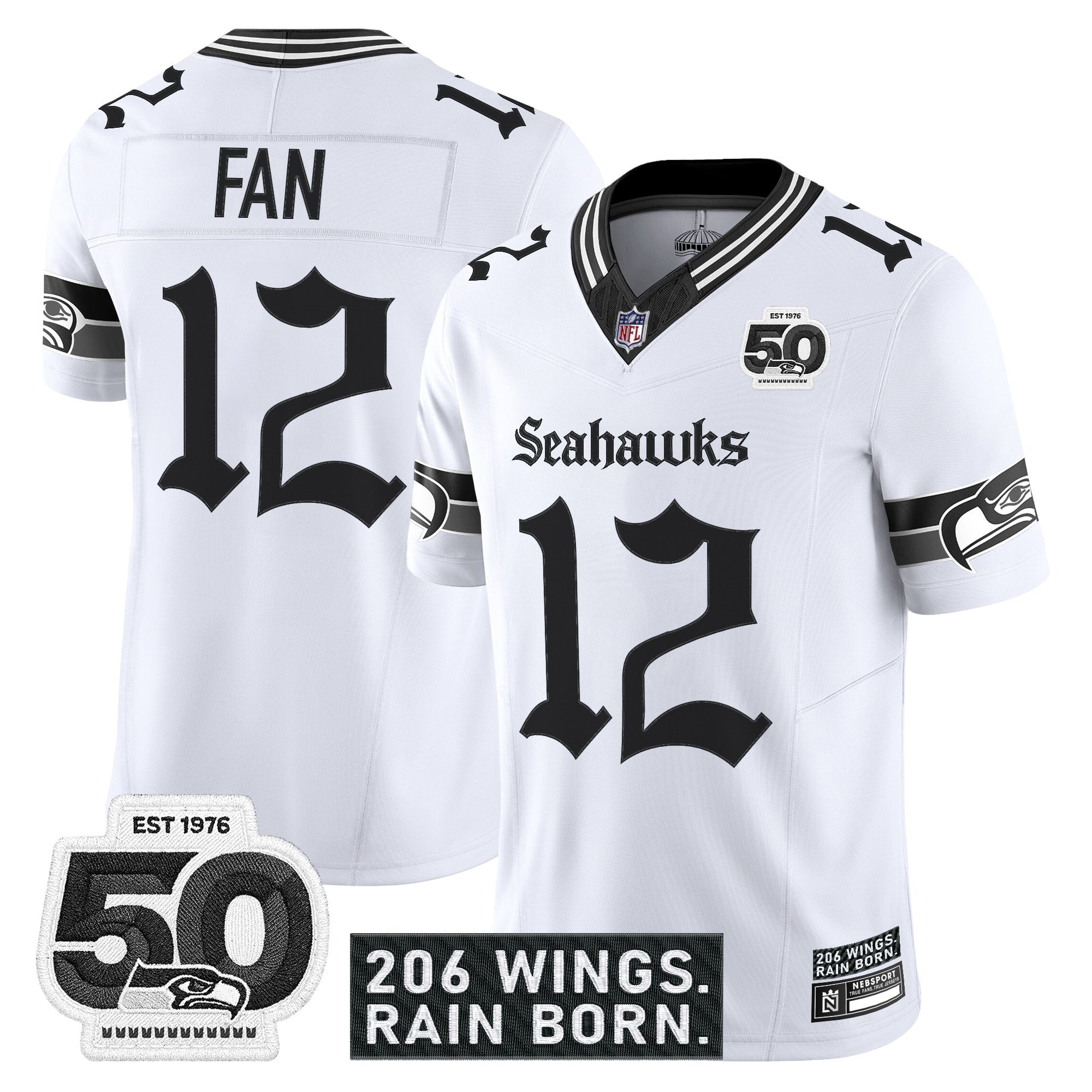 Men's Seattle Seahawks 'Gothic Rain City Shadows Edition' Vapor Jersey - 50th Anniversary Patch - All Stitched