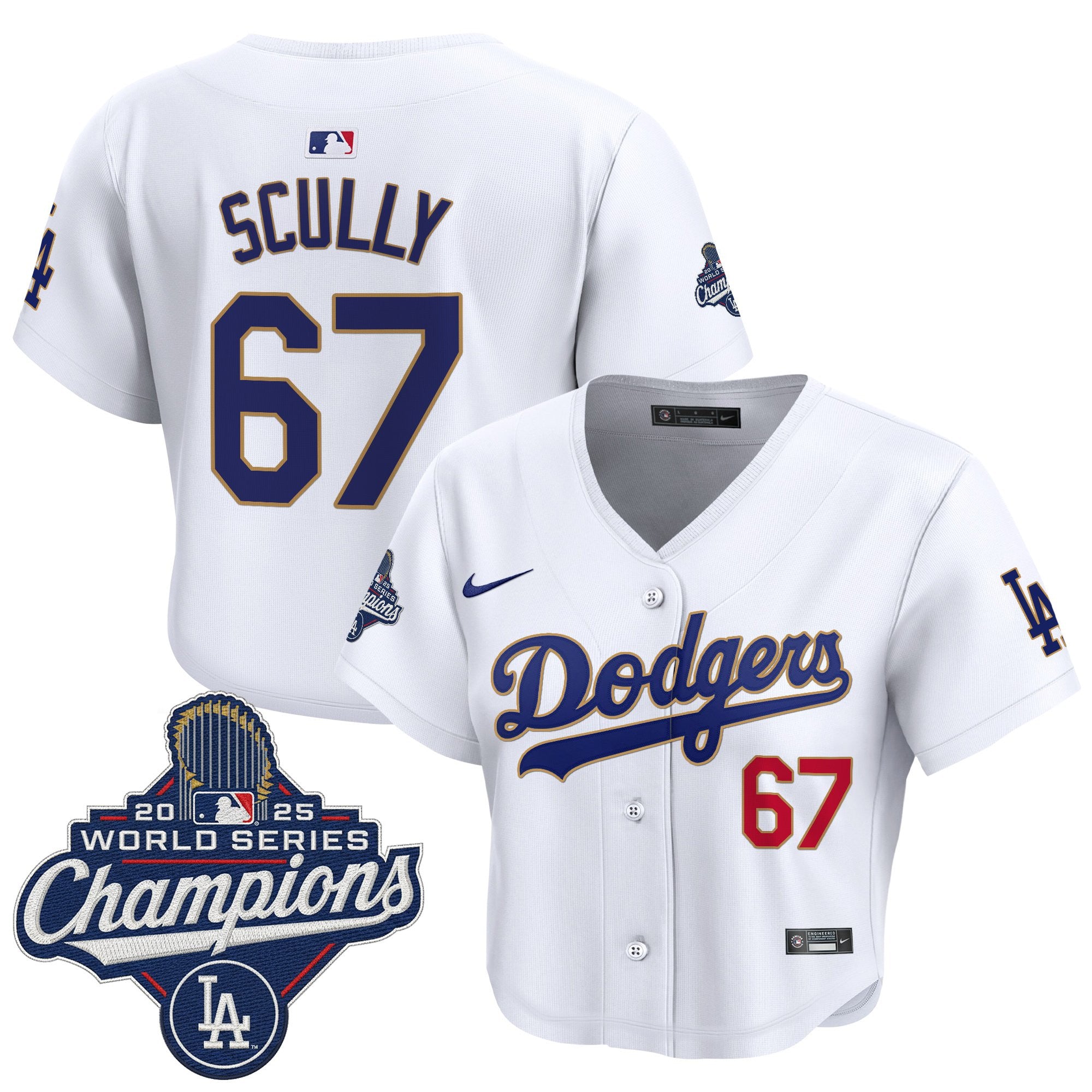 Women's Dodgers 2025 World Series Champions Patch Gold Trim Crop Top Baseball Jersey - All Stitched