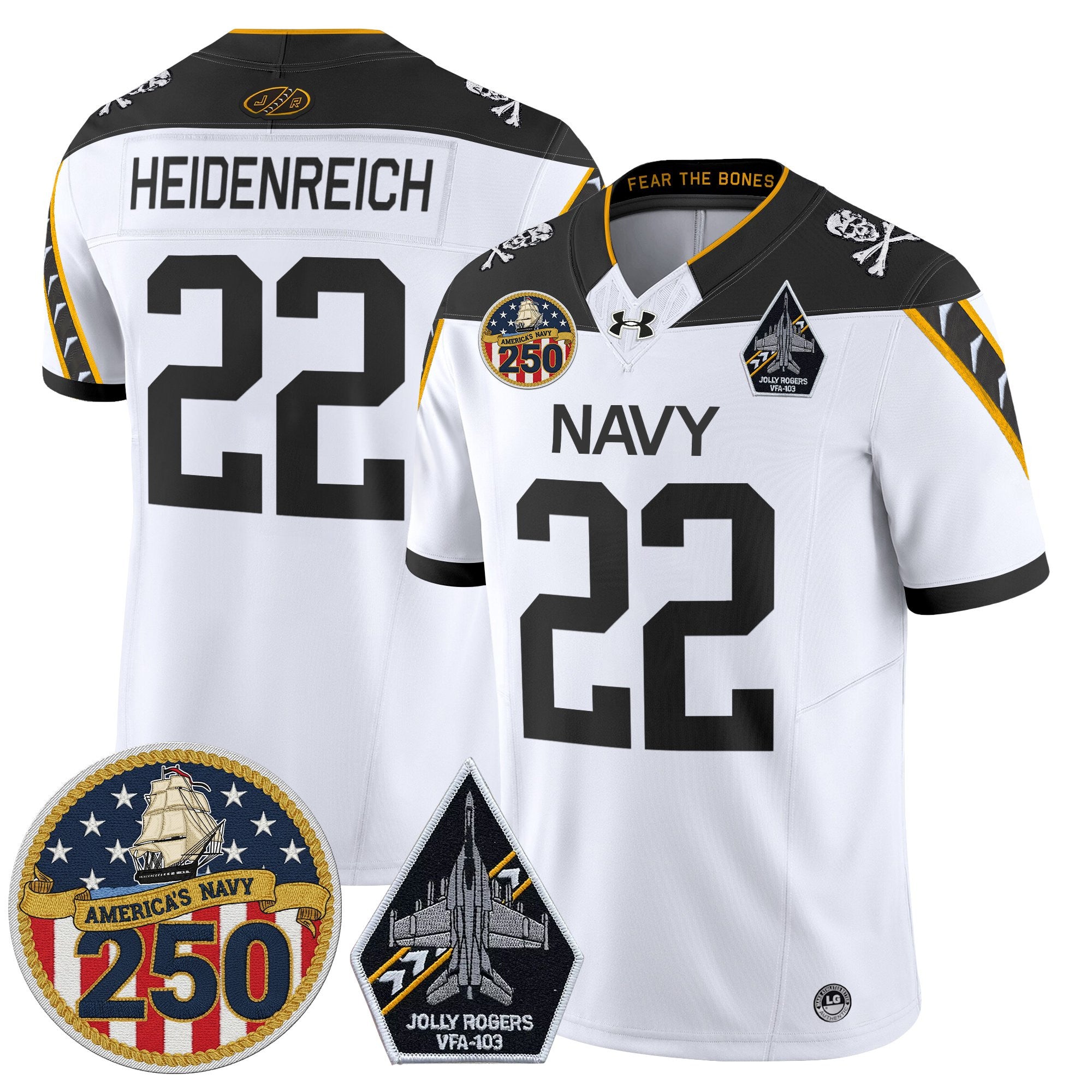 Men's Navy Midshipmen 'Jolly Rogers Edition' Vapor Limited Jersey - 250th Anniversary Patch - All Stitched