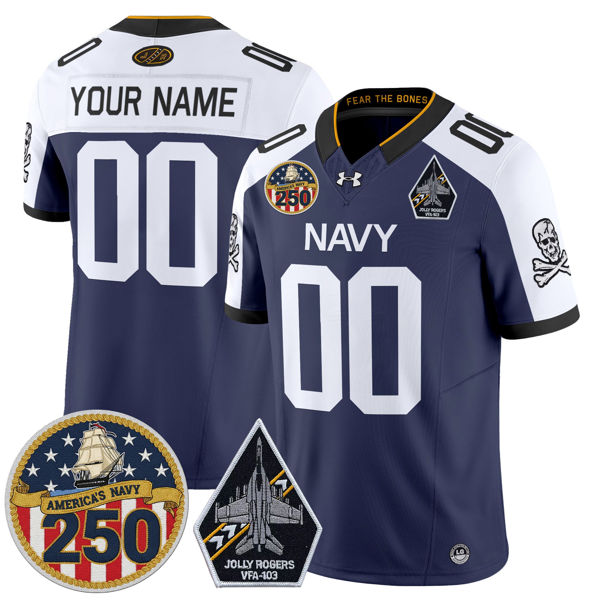 Navy Midshipmen 'Jolly Rogers Edition' Vapor Limited Custom Jersey - 250th Anniversary Patch - All Stitched