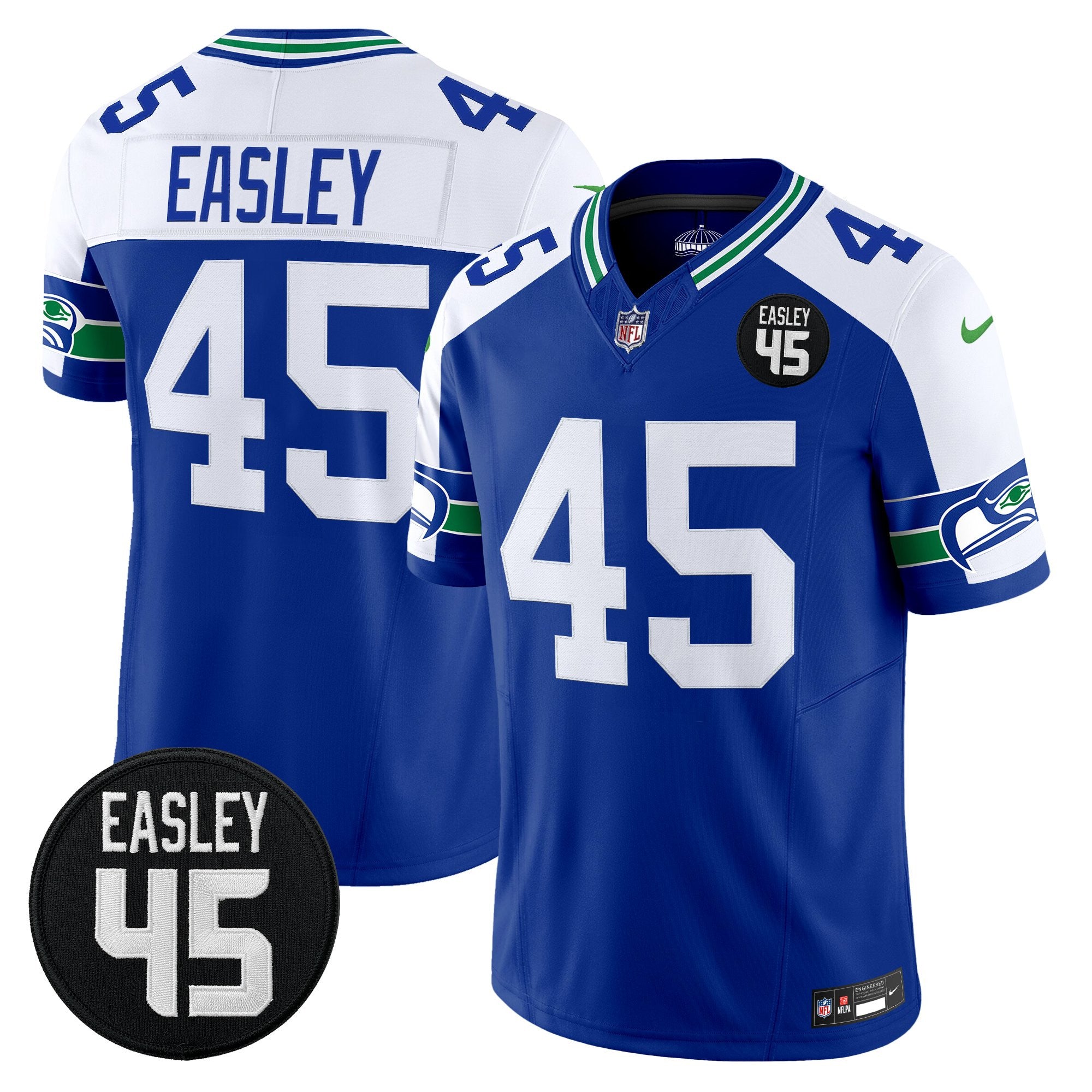 Men's Seattle Seahawks #45 Kenny Easley Memorial Patch Vapor Limited Jersey - All Stitched